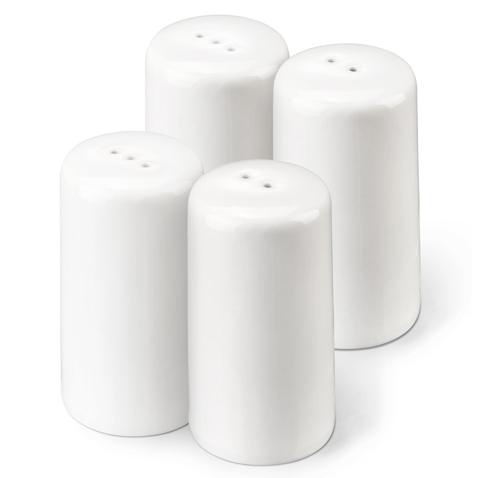 Premium Ceramic Salt and Pepper Shakers Set - 4 Piece Farmhouse Kitchen Essentials, Elegant White Tableware for Cooking, Dining & Home Decor | Ideal for Kitchen, Restaurant, Camping & BBQ Parties