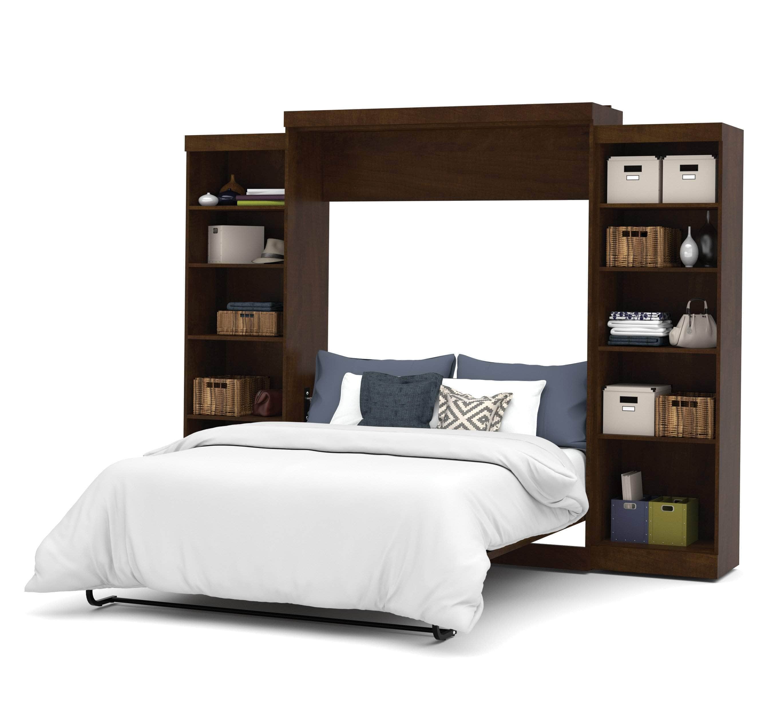 Pur Queen Murphy Wall Bed with 2 Storage Units (115W) - 7 Color Options | Space-Saving Foldable Bed for Small Apartments, Guest Rooms & Home Offices