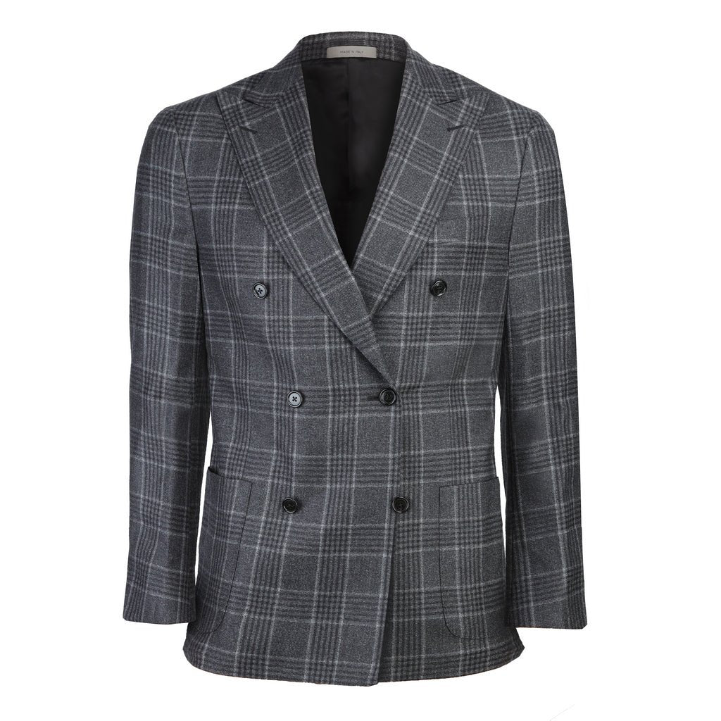 Corneliani Men's Double Breasted Wool Check Coat - Charcoal Gray | Formal Winter Jacket for Business & Office Wear