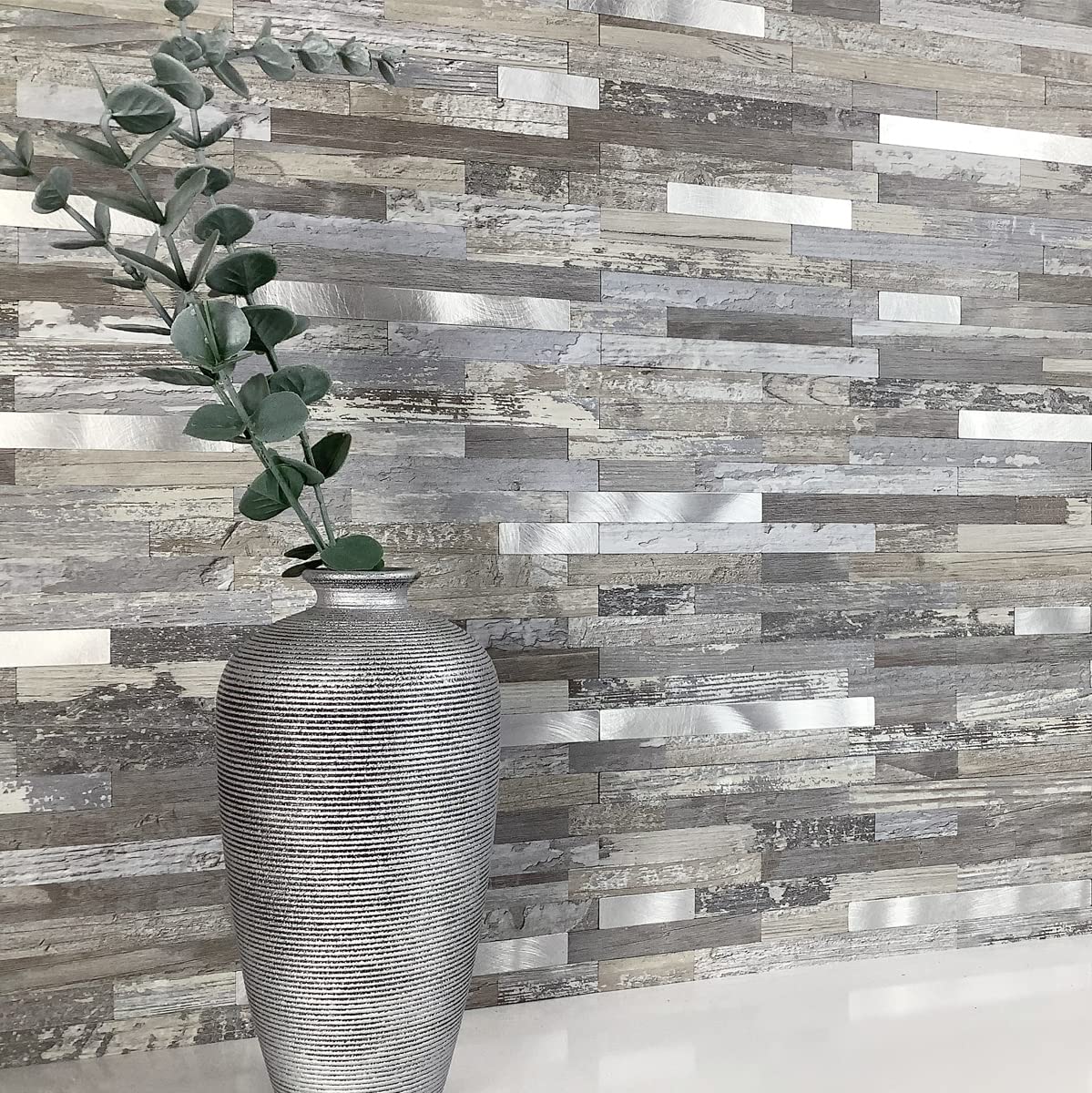 AULIGET 20 Sheets Peel and Stick Backsplash - Distressed Wood Look PVC Wall Tiles - Self Adhesive Kitchen Backsplash for Easy Installation - Perfect for Kitchen, Bathroom, Laundry Room & RV Remodeling