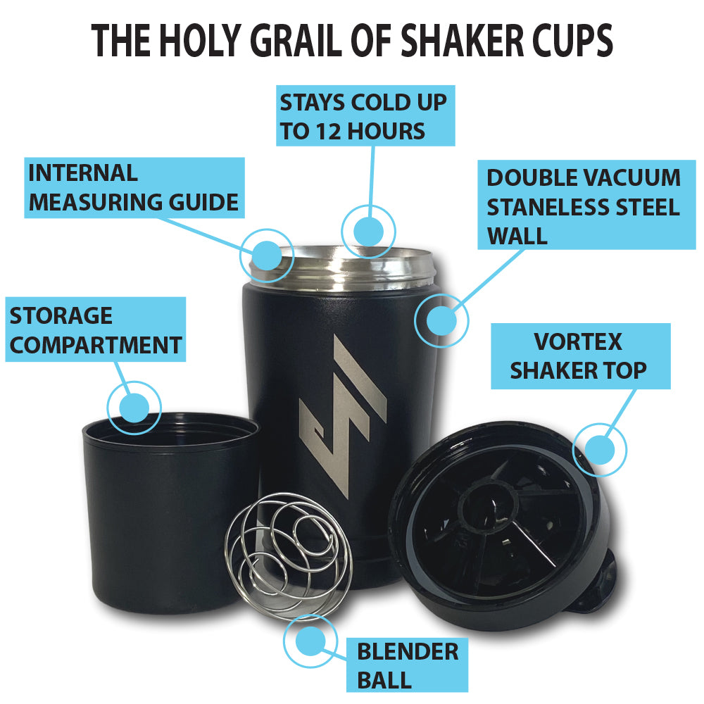 JerkFit Holy Grail 28oz Stainless Steel Protein Shaker Bottle for Gym, Workout & Post-Workout Recovery - Leakproof & BPA-Free