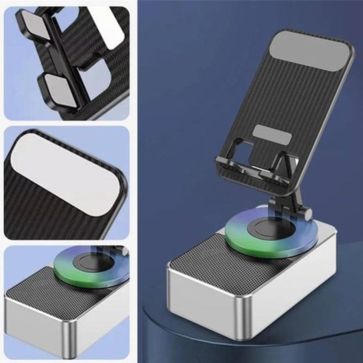 Wireless Bluetooth Speaker Phone Stand with Power Bank - Portable Cell Phone Holder & Charger for Home, Office, and Car Use (Black)