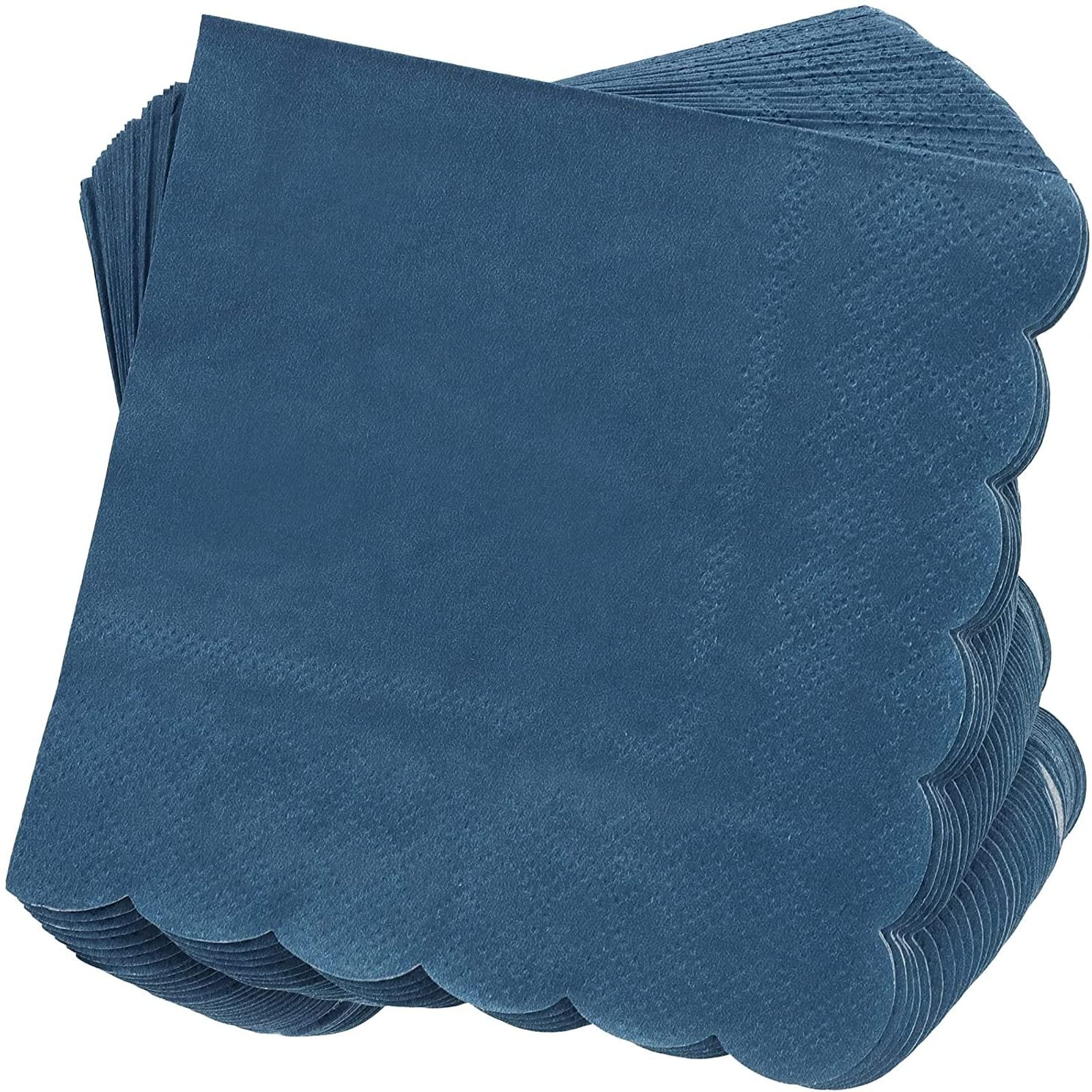 Juvale 100-Pack Navy Blue Disposable Paper Napkins, 5x5 Inch Scalloped Cocktail Napkins for Parties, Weddings, Bars & Events - Elegant & Absorbent Dinnerware Accessories