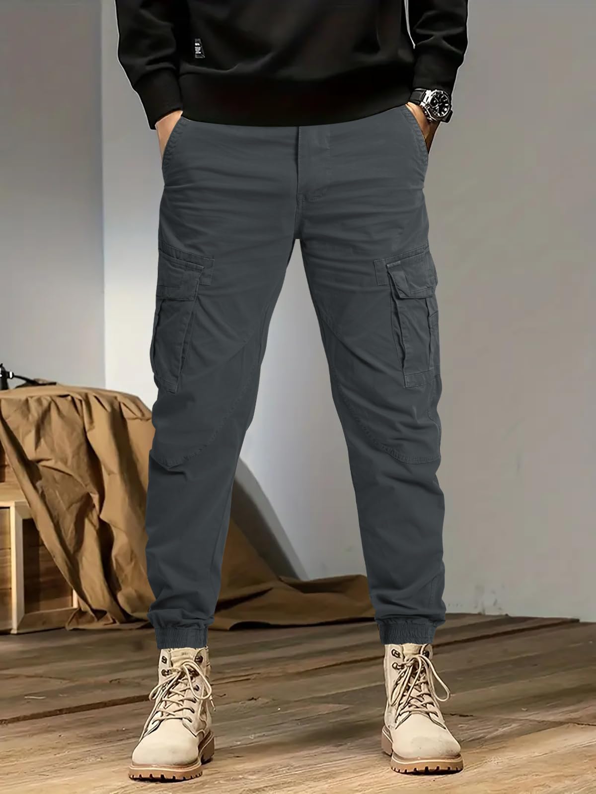 OUTSON Men's Relaxed Fit Cargo Pants with 8 Pockets - Durable Ripstop Tactical Work Pants for Outdoor, Hiking & Casual Wear - Comfortable Utility Pants for Men