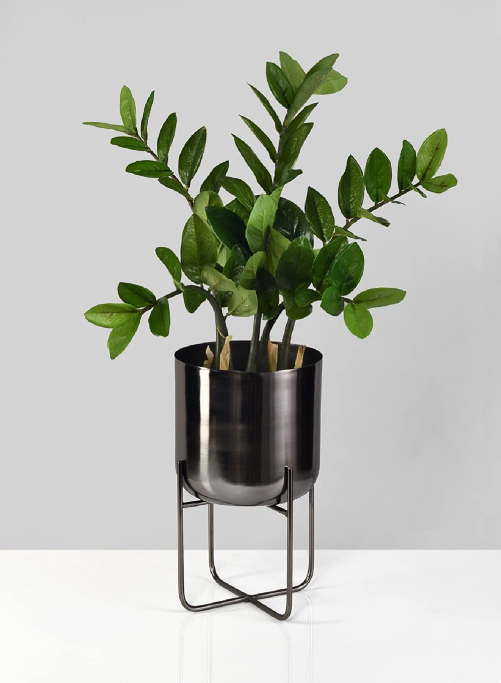 Modern Mid Century Black Nickel Planters with Stand - 13