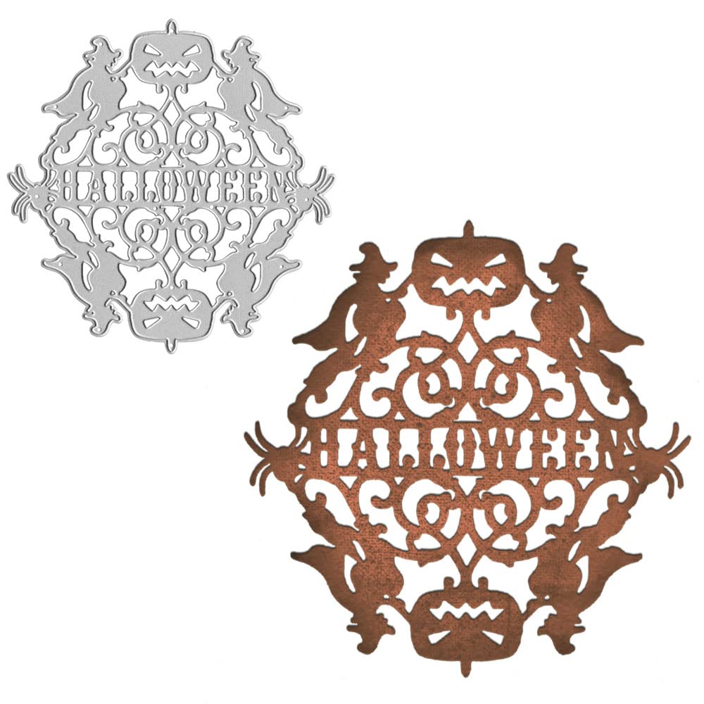 ALIBBON Halloween Metal Cutting Dies Set - Witches Pumpkin Frame, Lace Hexagon & Word Dies for Card Making, Scrapbooking, DIY Photo Albums & Paper Embossing | Perfect for Halloween Cards, Party Invitations & Craft Projects