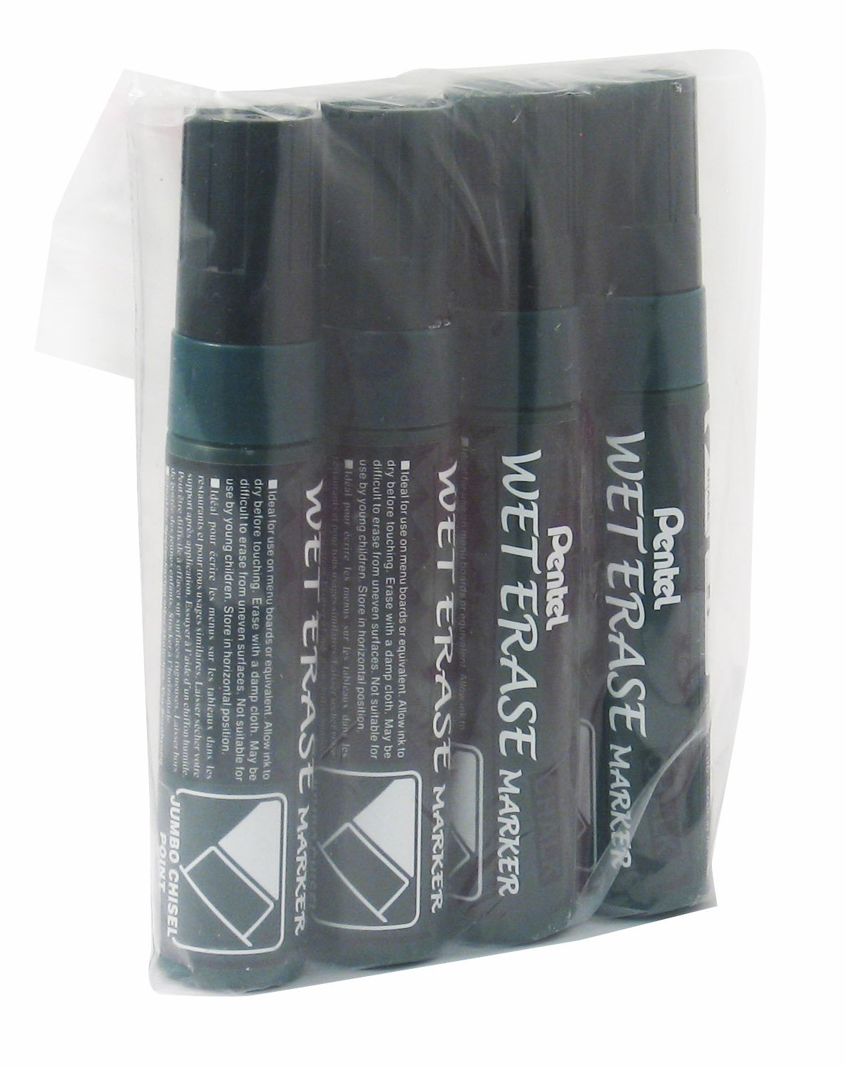 Pentel Jumbo Wet Erase Liquid Chalk Markers - 4 Pack Black | Non-Toxic, Vibrant Colors for Whiteboards, Glass, Windows | Ideal for Restaurants, Classrooms, Offices & DIY Projects