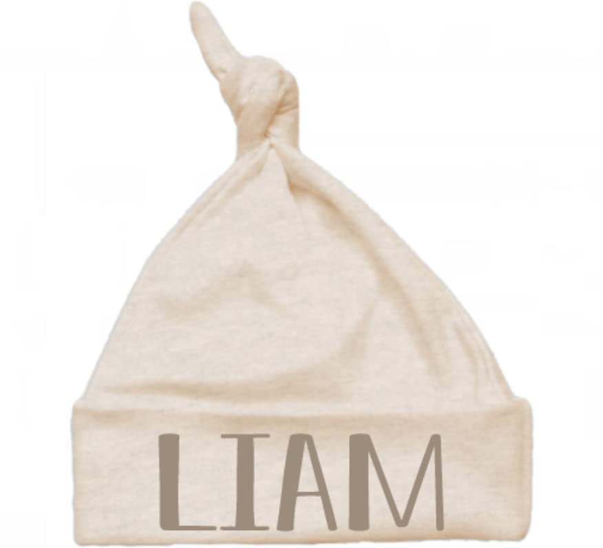 Personalized Baby Boy Hat - Custom Knotted Newborn Beanie for Boys - Soft & Comfortable Beige Baby Hat - Perfect for Newborn Photos, Baby Showers & Winter Outfits