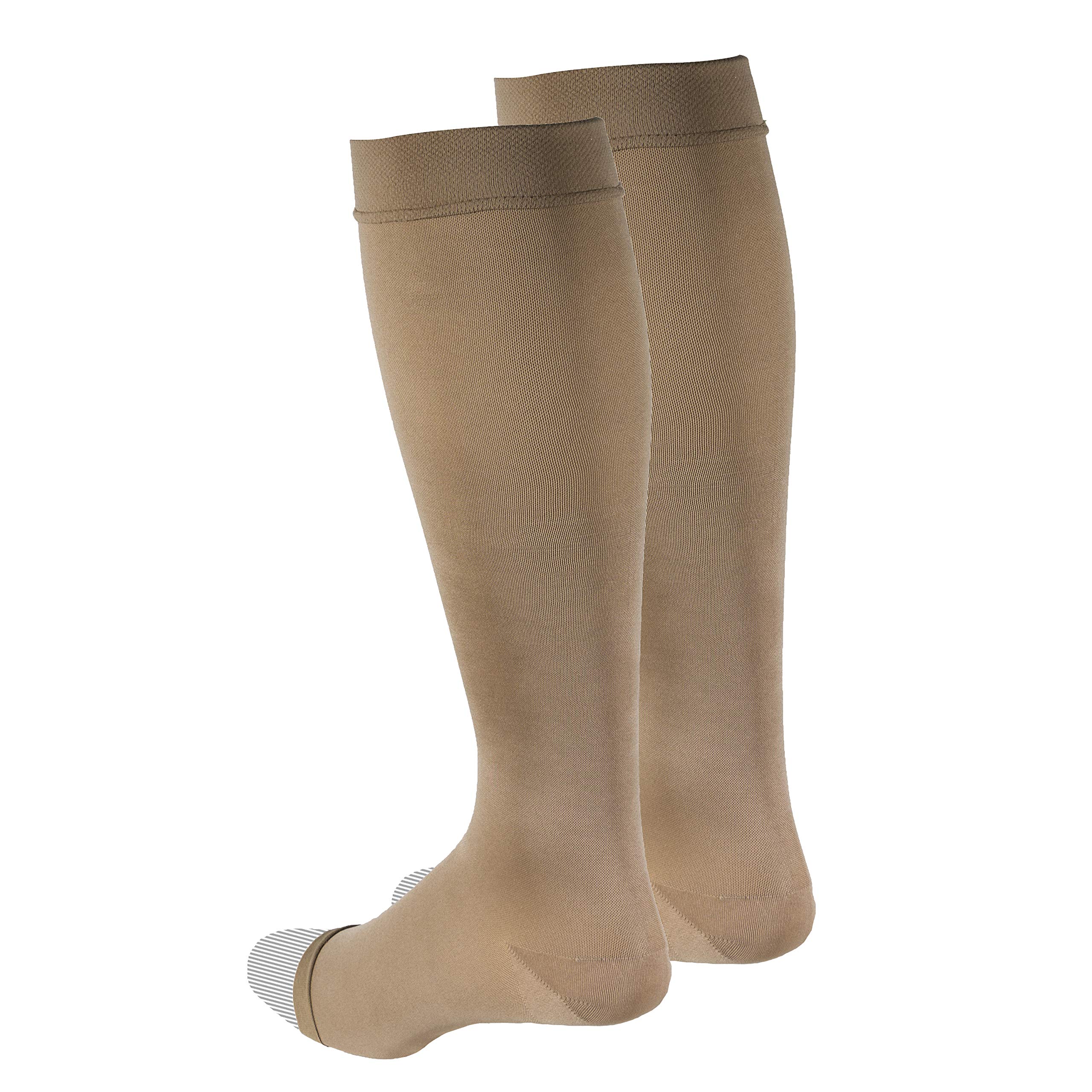 Truform Women's Compression Stockings 20-30 mmHg Knee High Open Toe Opaque Beige Small - Medical Support Socks for Varicose Veins, Swelling & Circulation - Perfect for Nurses, Travel & Pregnancy