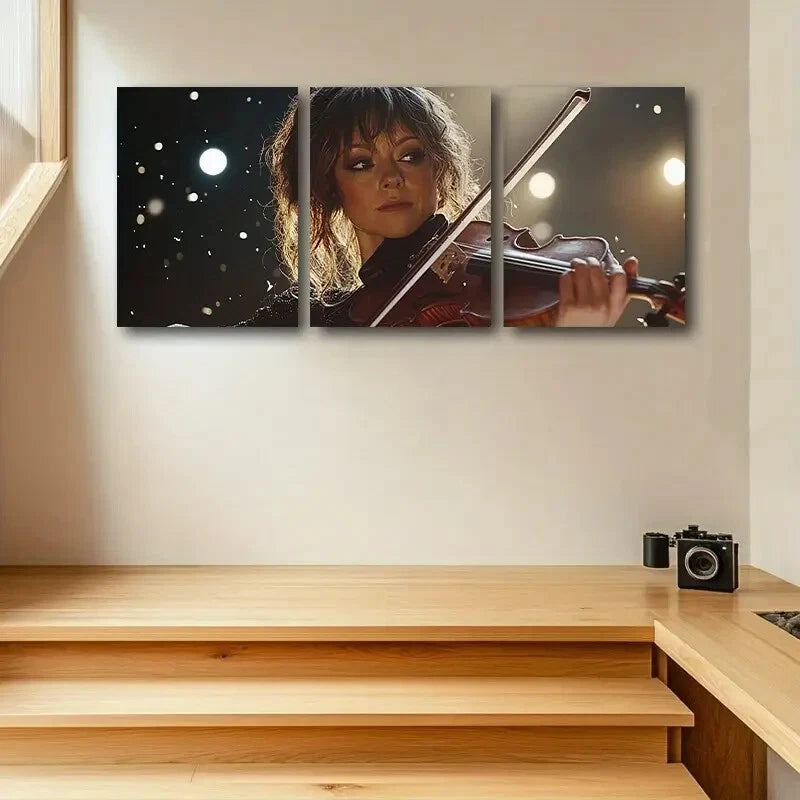 3-Piece Women Playing Violin Metal Wall Art - Ready to Hang Canvas Prints for Living Room, Bedroom & Office Decor - Perfect Gift for Music Lovers & Home Interior Design