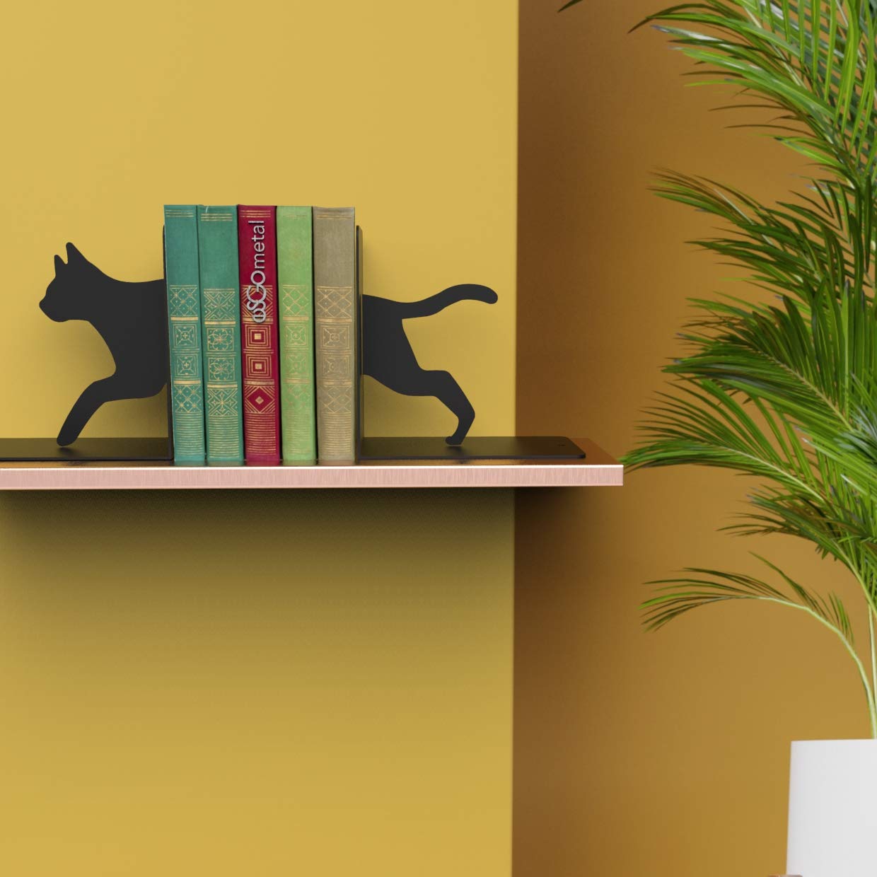 ESGO Cat Bookend - Heavy Duty Book Holder & Book Stand for Shelves (18x12x18cm, Black) - Perfect for Home Office, Library & Kids Room Organization