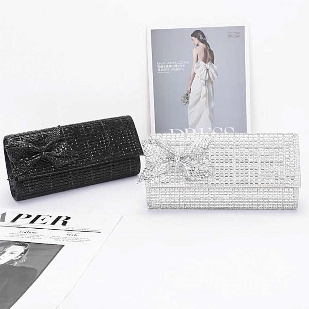 Sparkling Silver Rhinestone Party Clutch with Elegant Bow - Perfect for Evening Events, Weddings & Prom Nights