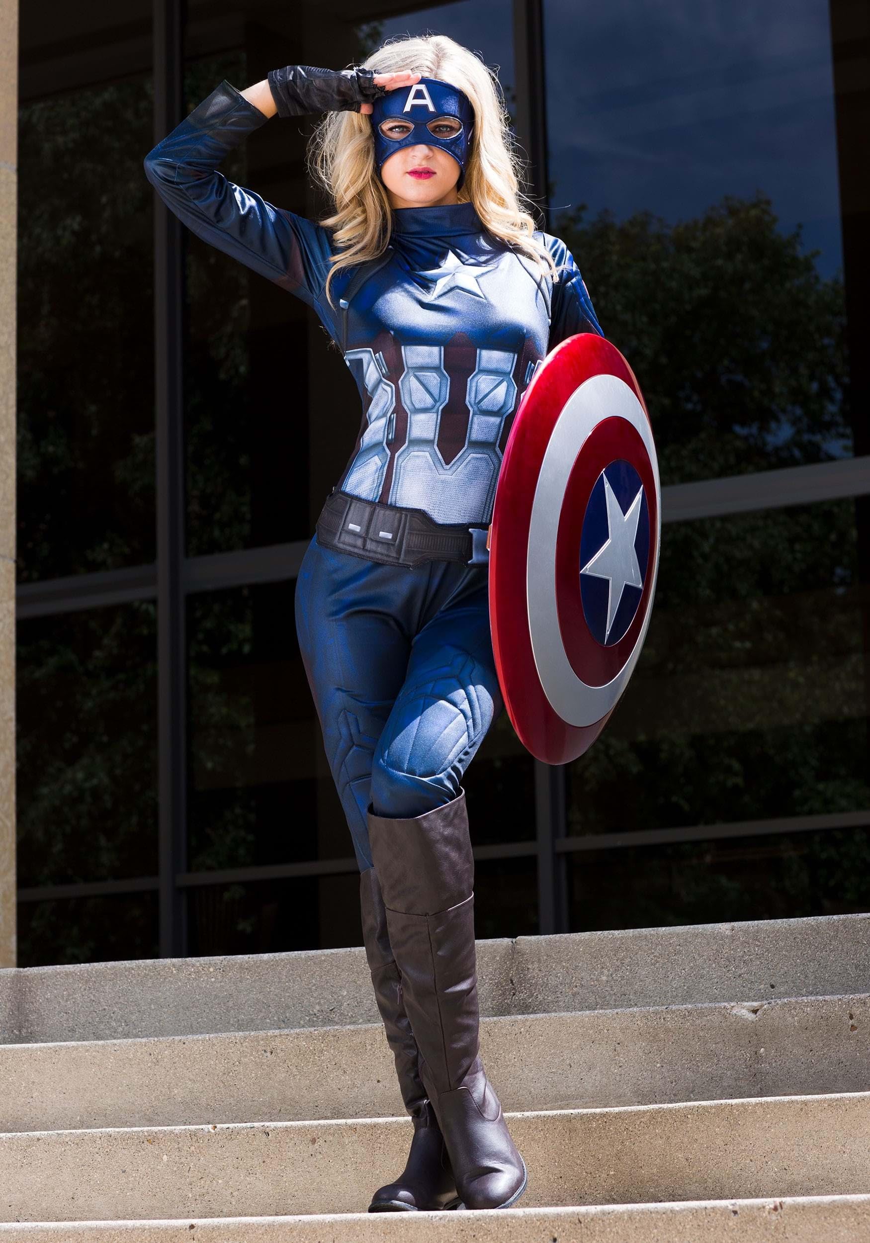 Captain America Women's Costume - Medium Size, Blue Superhero Outfit for Cosplay, Halloween & Comic Con | Marvel Avengers Inspired Costume for Women & Girls