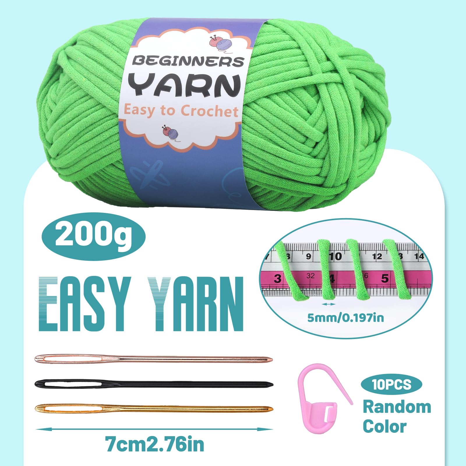 200g/7Oz Soft Acrylic Crochet Yarn for Beginners - Easy-to-See Stitches, Knitting & Crafting Supplies (Green) - Perfect for Scarves, Blankets & DIY Home Decor Projects