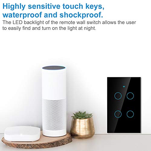 4-Way Smart Light Switch - Wall Mounted Remote Control with Voice Command for Home Automation - Compatible with SIRI & Alexa - Perfect for Living Room, Bedroom & Kitchen (US Black)