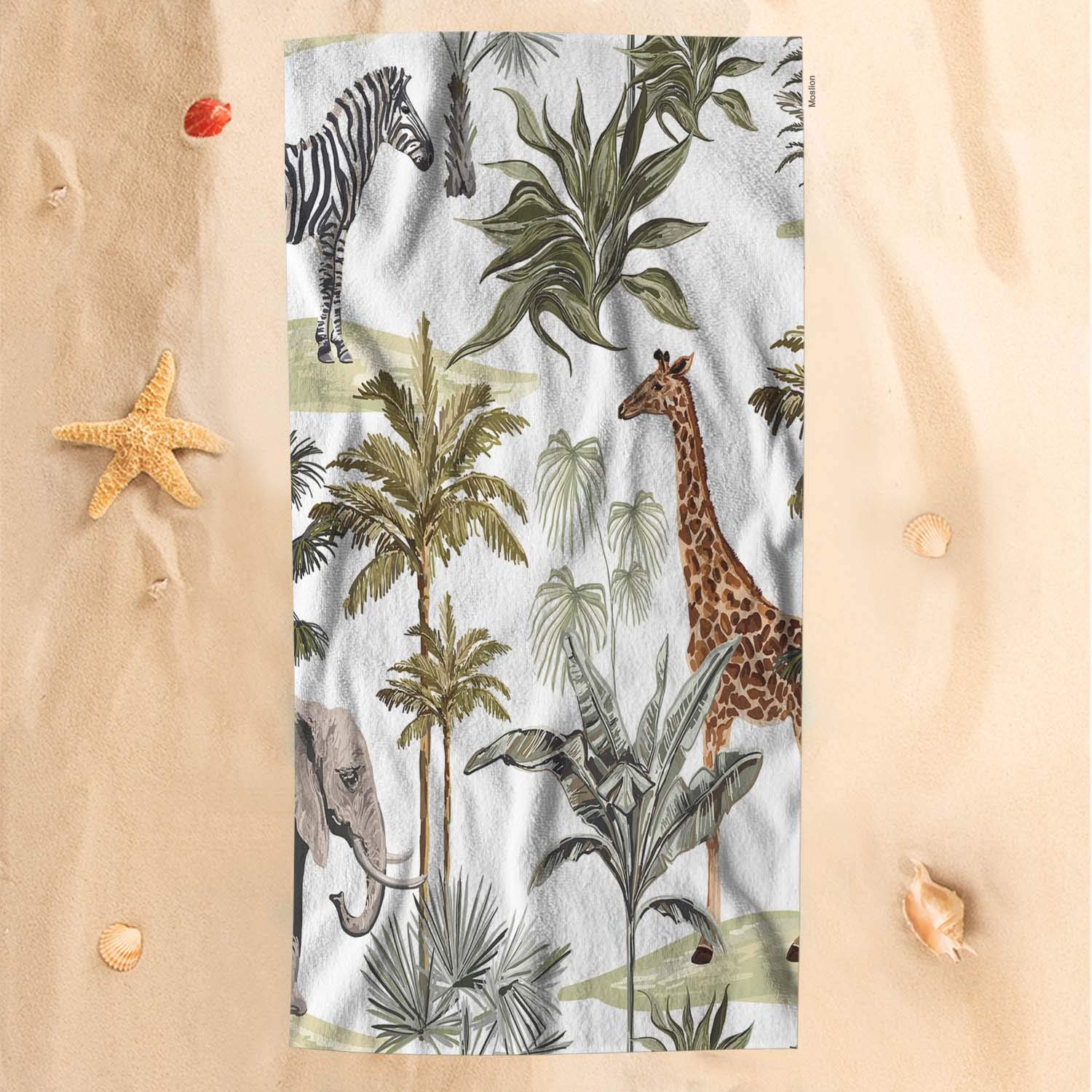 African Animal Print Bath Towel 32x64 Inch - Soft Microfiber Beach Towel with Zebra, Giraffe, Elephant & Leopard Patterns - Tropical Hawaiian Palm Tree Design for Women & Men - Perfect for Beach, Pool, Bathroom & Spa Use