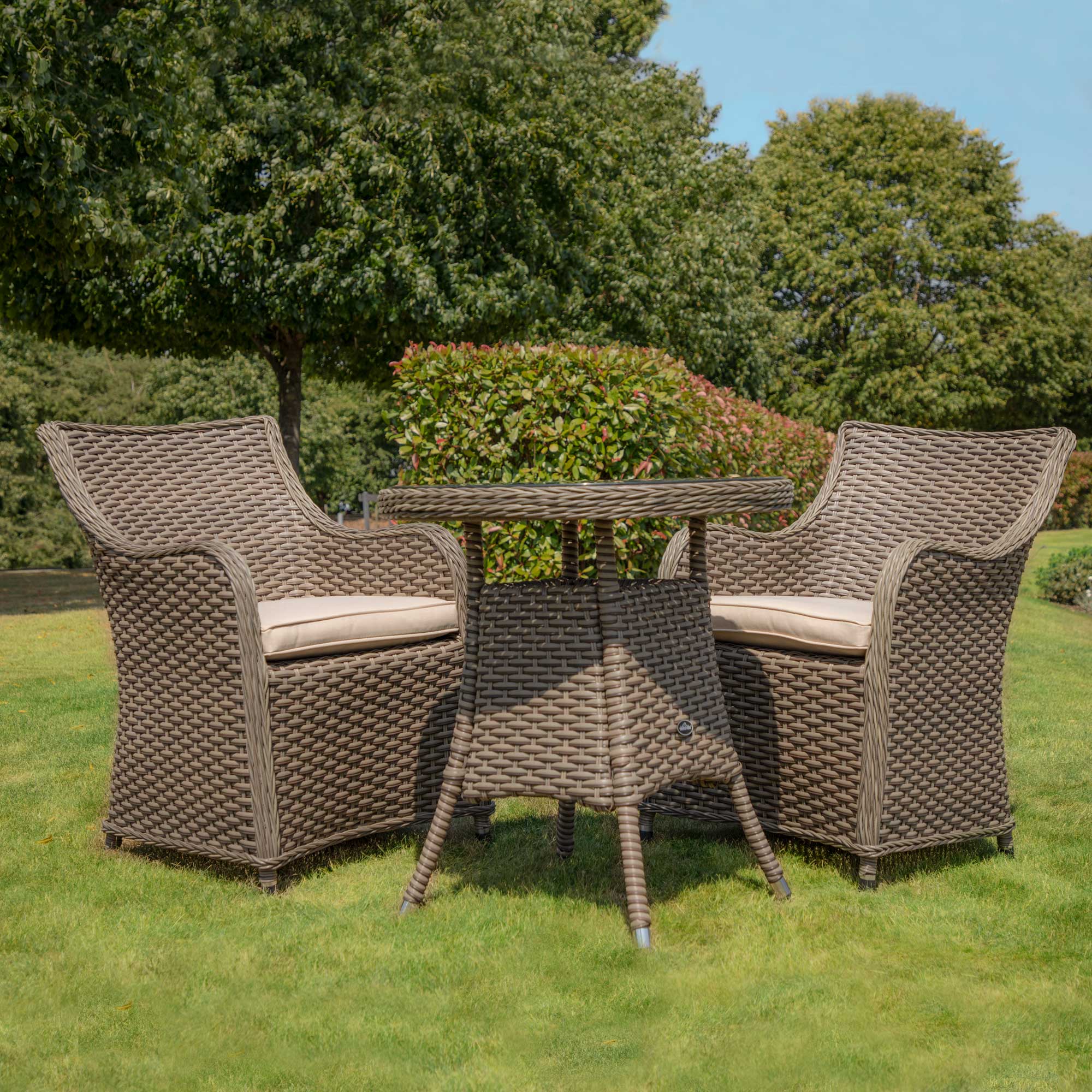 Chester 3-Piece Rattan Wicker Outdoor Dining Set with Tempered Glass Table Top - Brown DG86 | Patio, Garden & Backyard Furniture for Dining Al Fresco