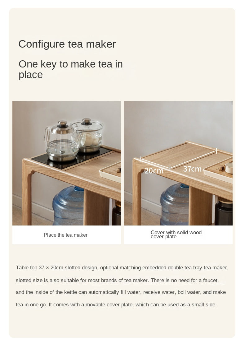Premium Oak Solid Wood Folding Tea Table with Built-in Kettle - Perfect for Living Room, Garden, and Outdoor Tea Ceremonies