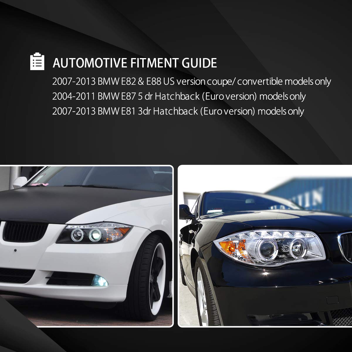AUTOZENSATION BMW E81 E82 E88 Headlights Assembly (2008-2013) - Left & Right Pair Halo Black Projector Headlights for Improved Night Visibility & Style Upgrade