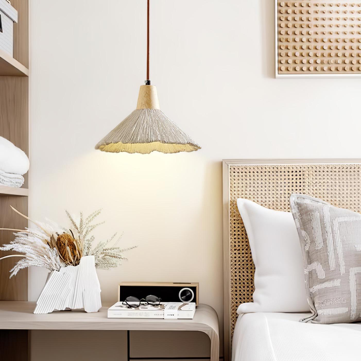 Modern Concrete Pleated Pendant Light - Industrial Style Hanging Lamp for Kitchen Island, Dining Room & Bedroom Lighting