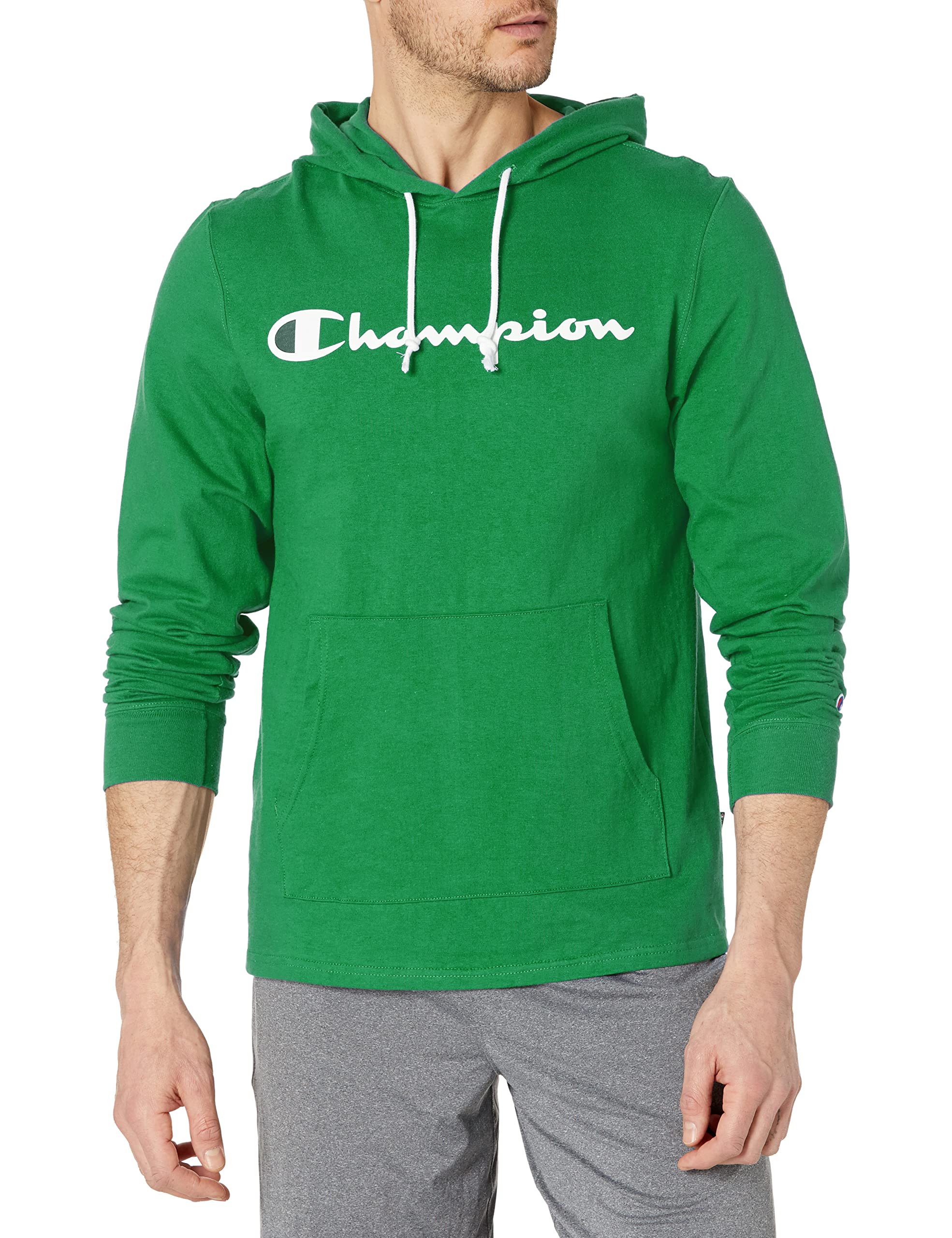 Champion Men's Cotton Hooded Long Sleeve T-Shirt Hoodie with Script Logo - Comfortable Casual Wear for Gym, Workout & Everyday Street Style