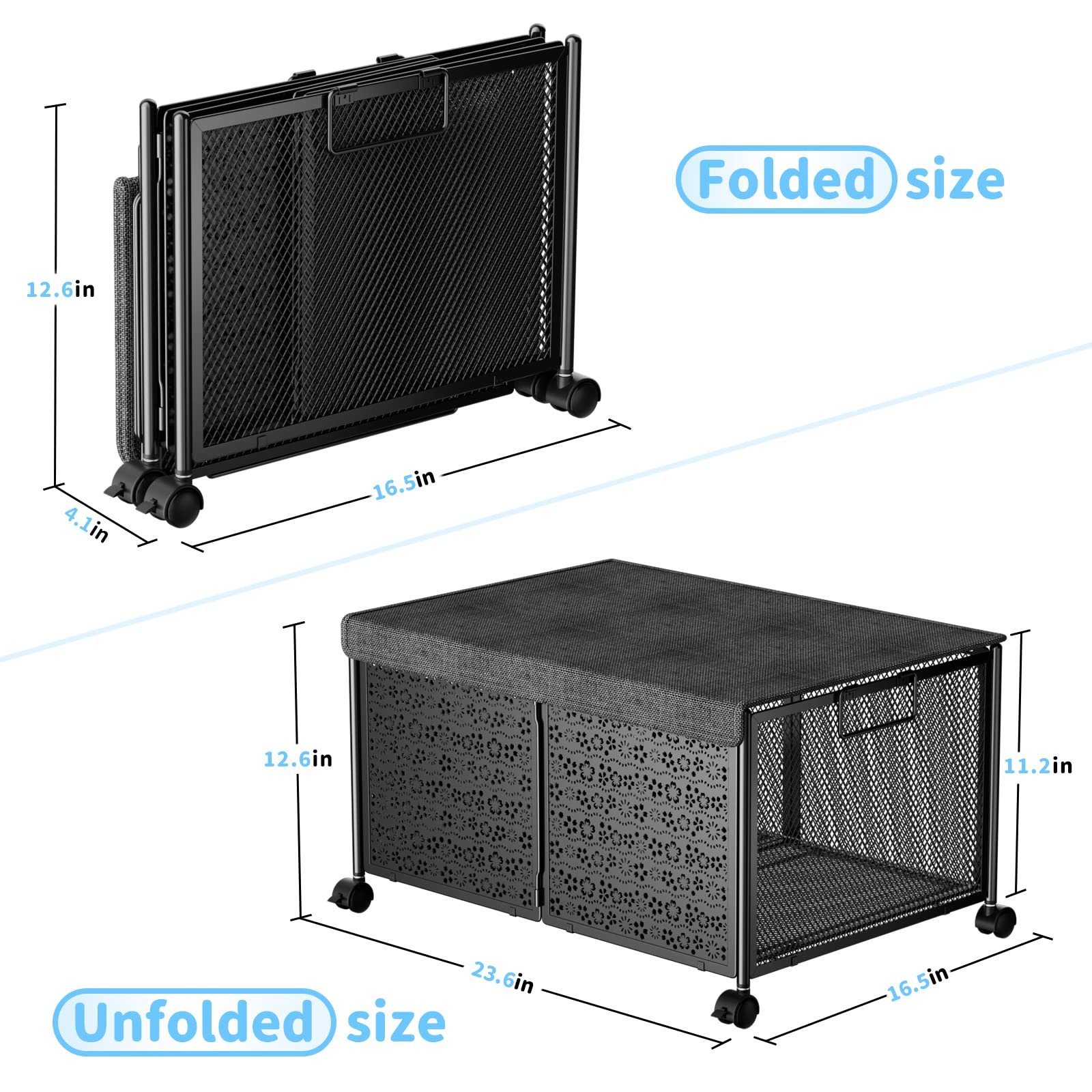 PHINOX 70L Large Toy Storage Box with Wheels - Collapsible Metal Toy Organizer Chest for Kids, Nursery & Playroom - 2 Pack for Boys & Girls | Perfect for Organizing Toys, Books & Games in Bedrooms, Daycares & Play Areas