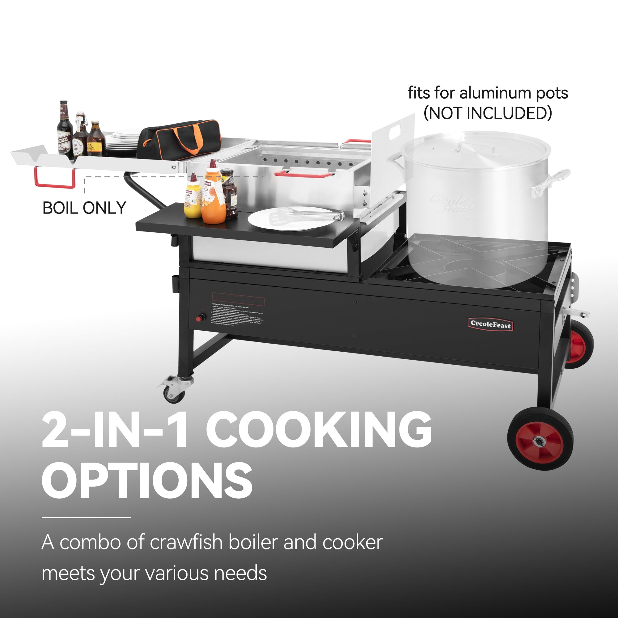 CFT2018-N1 90 Quart Crawfish Boiler & Seafood Cooker Combo - 2-Burner Propane Gas Outdoor Cooker with Stainless Steel Paddle for Backyard Boiling, Silver & Black - Perfect for Crawfish, Crab, Shrimp & Seafood Parties