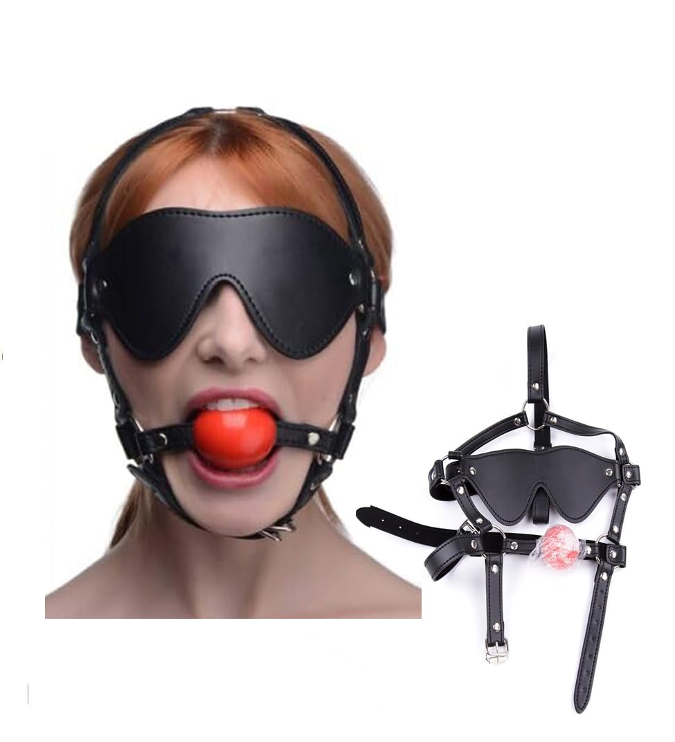 Premium Silicone Ball Gag with Adjustable Blindfold & Harness - 4cm Diameter BDSM Bondage Restraint for Adults - Perfect for Role Play, Fetish Parties & Spicing Up Your Sex Life - Durable & Comfortable Sex Toy Gift