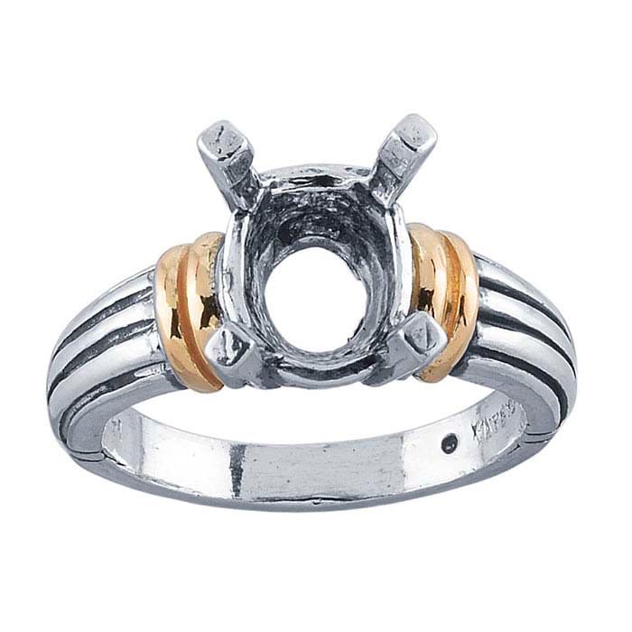 10x8mm Oval Sterling Silver & 14K Yellow Gold 4-Prong Blank Ring Mountings - Size 7 for Engagement Rings, Wedding Bands & Jewelry Making