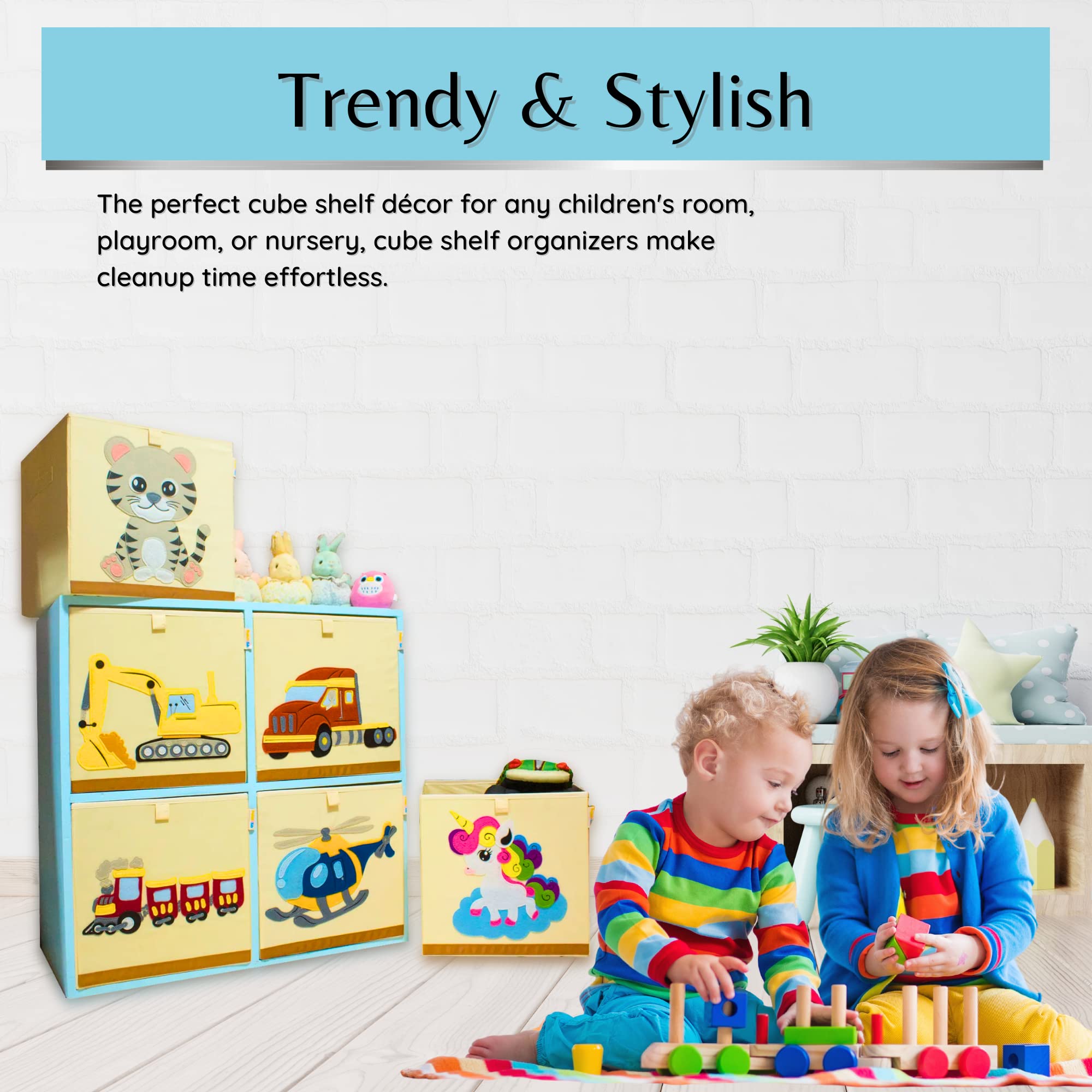 Washable Canvas Toy Storage Cube Organizer - Foldable 13x13x13 Inch Toy Box for Kids Bedroom & Playroom | Train Design | Perfect for Organizing Stuffed Animals, Legos & Playroom Toys