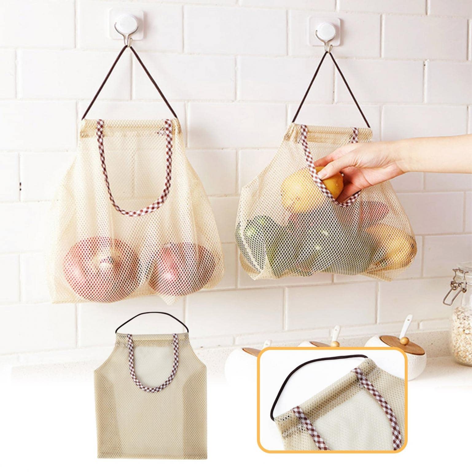 Durable & Strong Breathable Washable Cotton Mesh Storage Bags for Kitchen, Bathroom, Bedroom - Hanging Mesh Produce Bags for Fresh Fruits, Food, Cosmetics & Groceries | Perfect for Organizing Pantry, Travel & Laundry Storage
