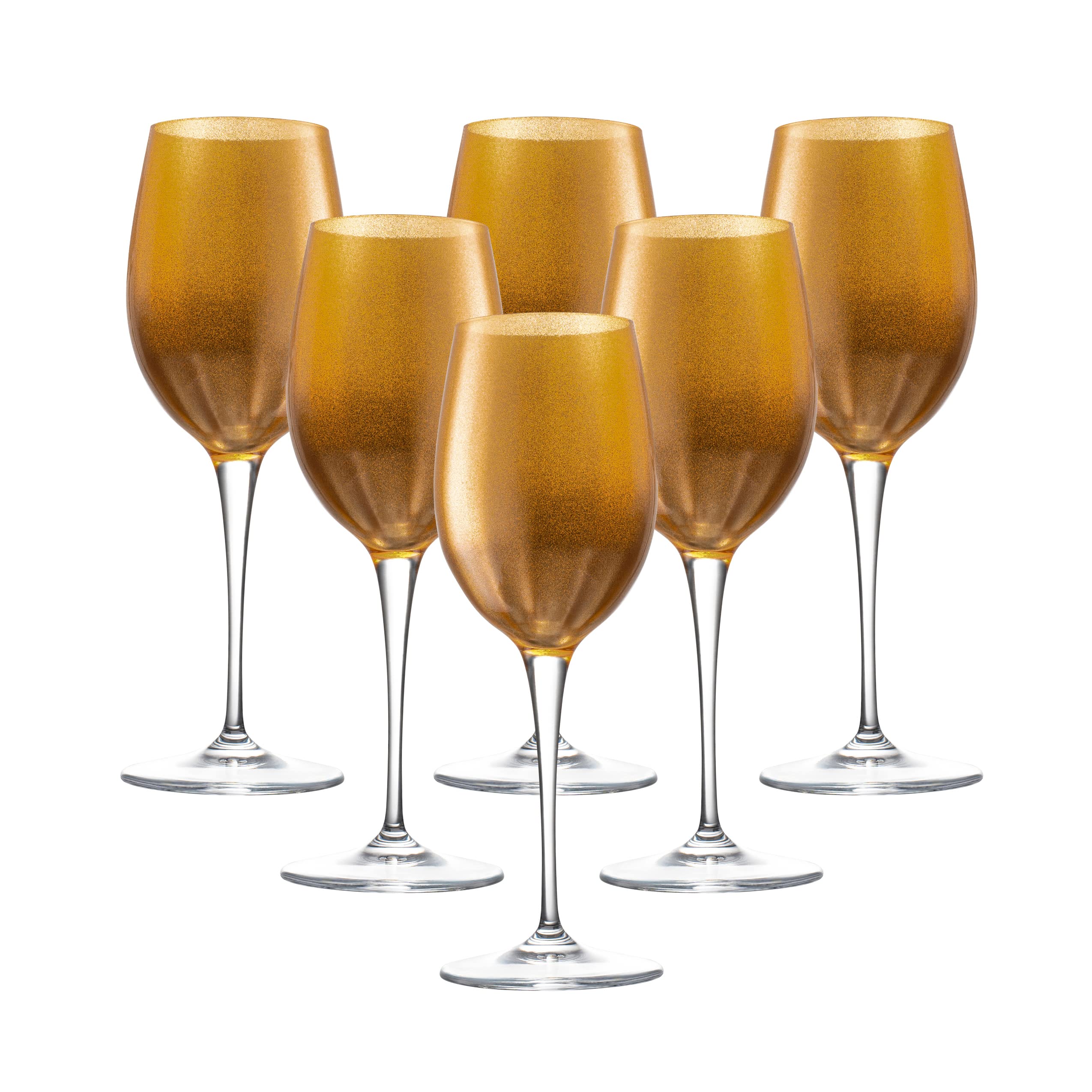 Premium Barksi Goblet Set of 6 - Elegant 14oz White Wine & Water Glasses with Gold Decoration, European Made Stemware for Fine Dining & Special Occasions