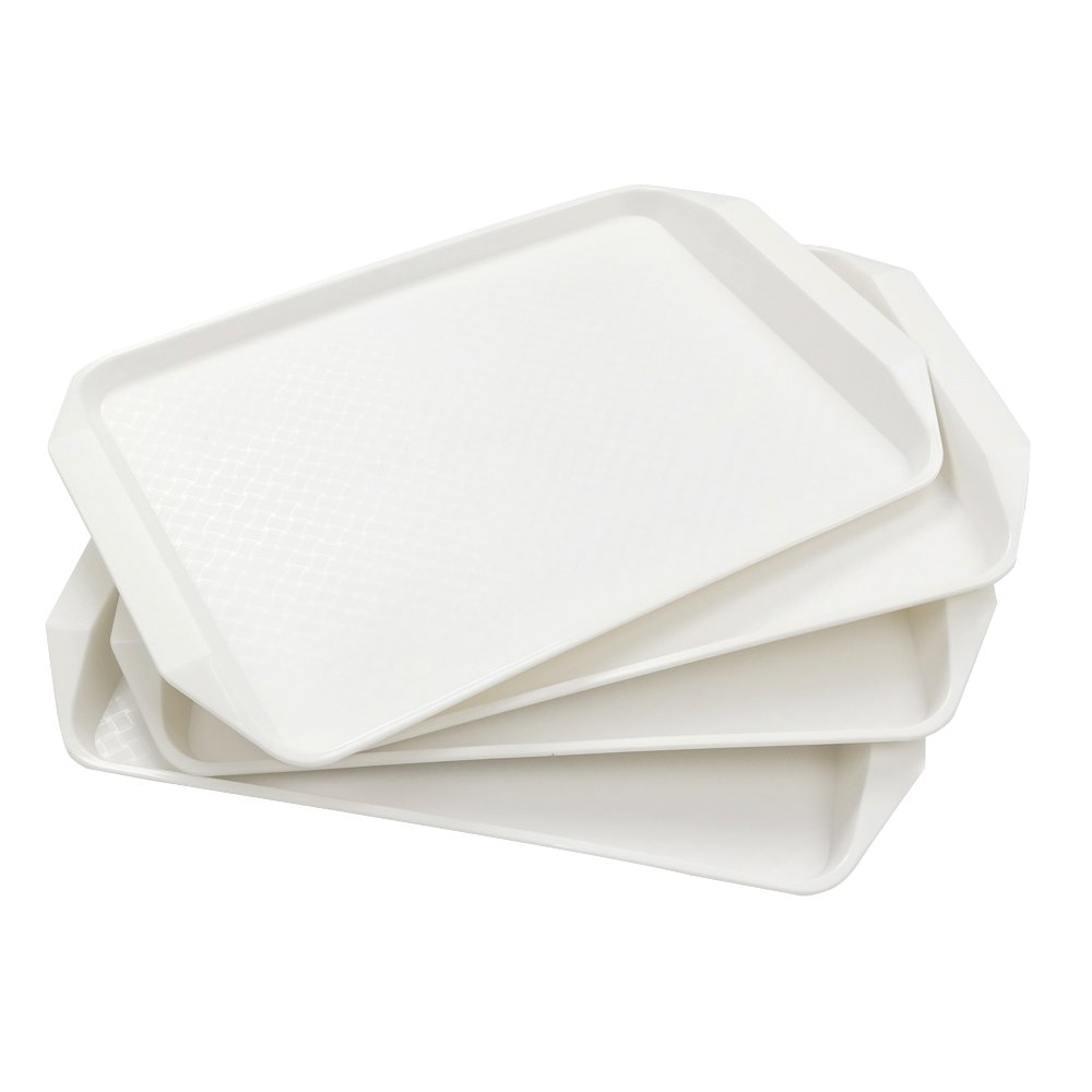 4-Pack White Plastic Fast Food Serving Trays, 16.9 x 12 Inches - Durable Restaurant-Grade Food Trays for Cafeterias, Parties & Outdoor Dining