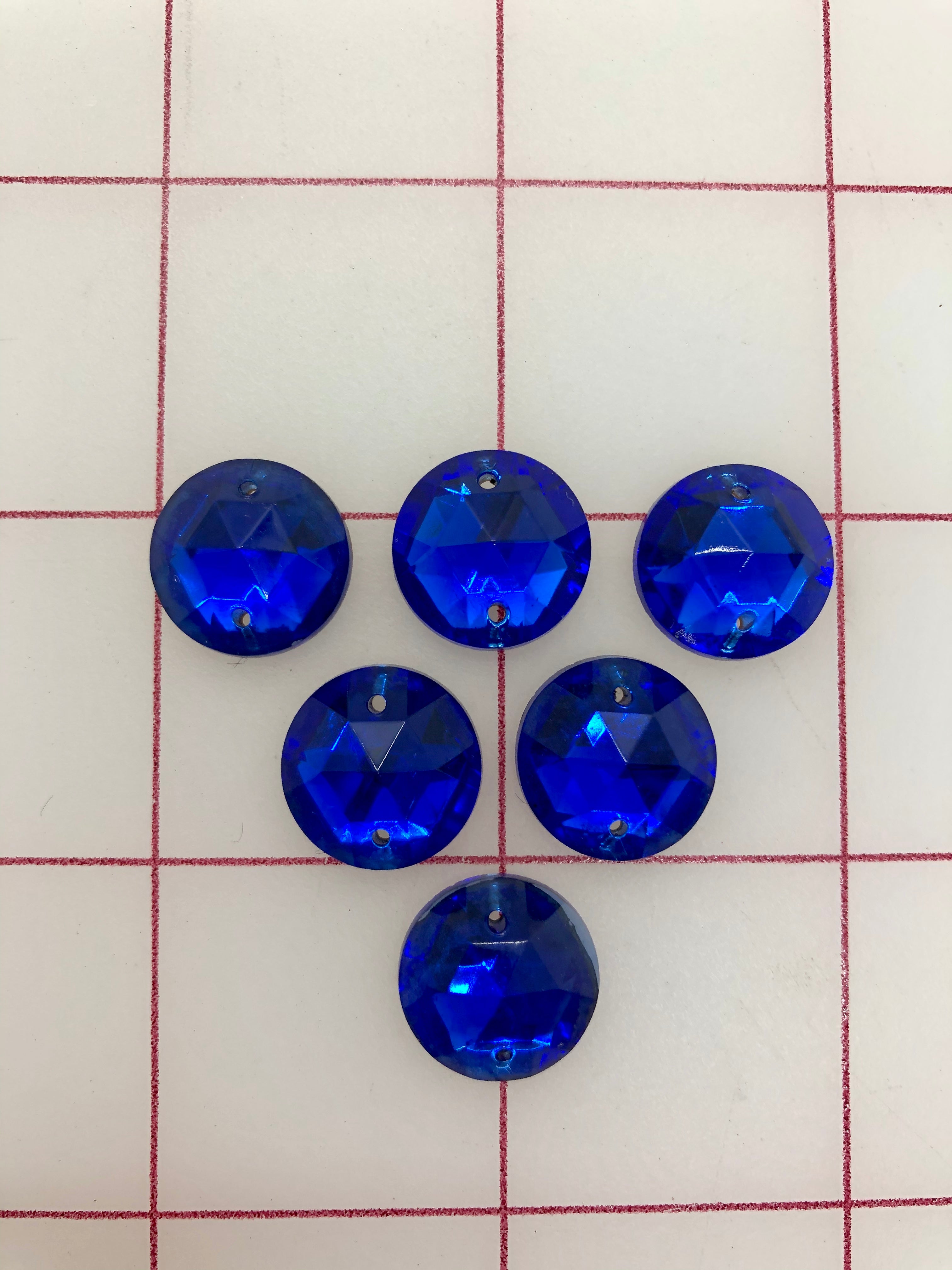 15mm Czech Sapphire Round Rhinestones - 6 Pack for Sewing on Dresses, Costumes & DIY Crafts