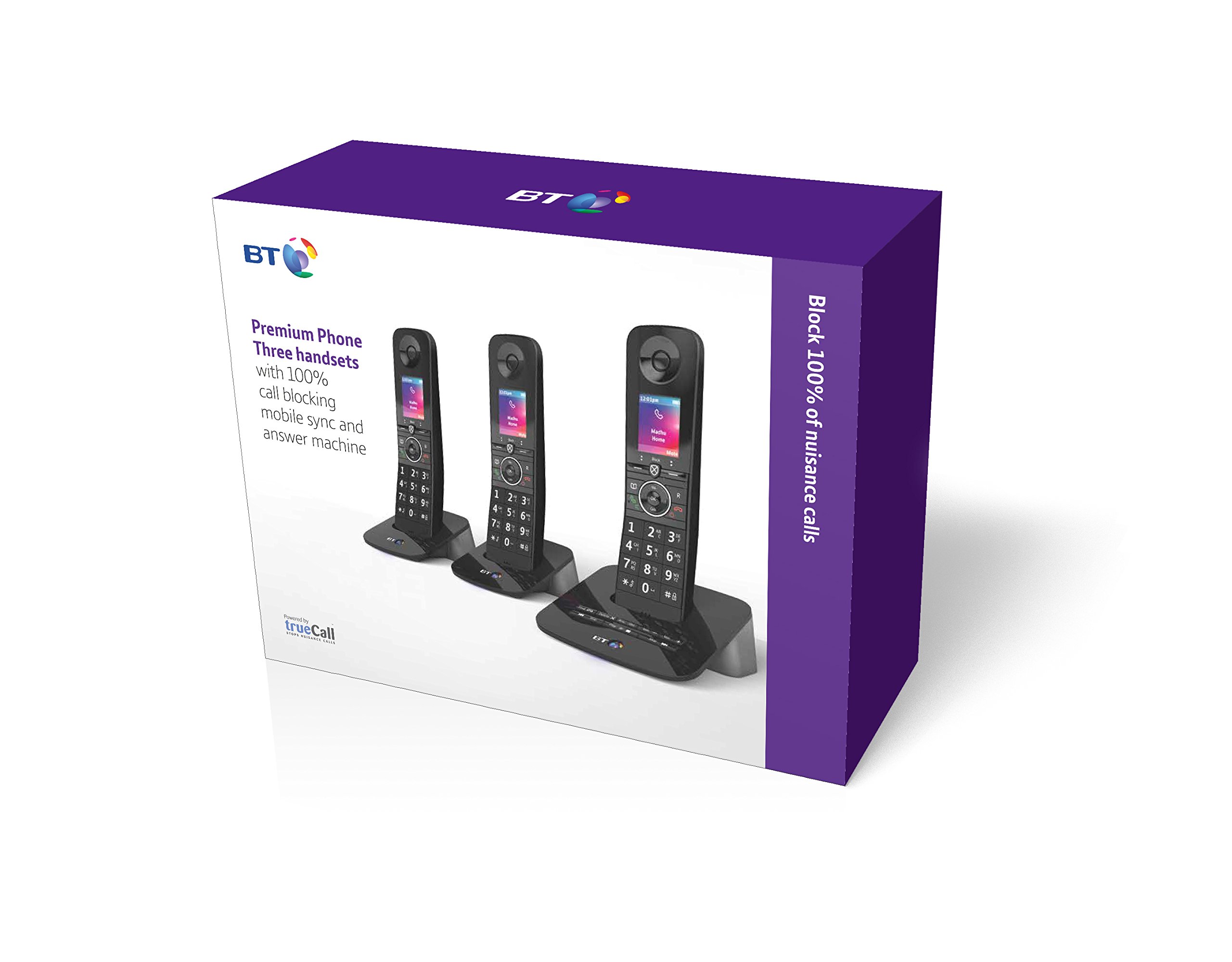 BT Premium Cordless Home Phone with 100% Nuisance Call Blocking, Mobile Sync, Answering Machine & 3 Handsets - Ideal for Home Office, Elderly Care & Family Communication