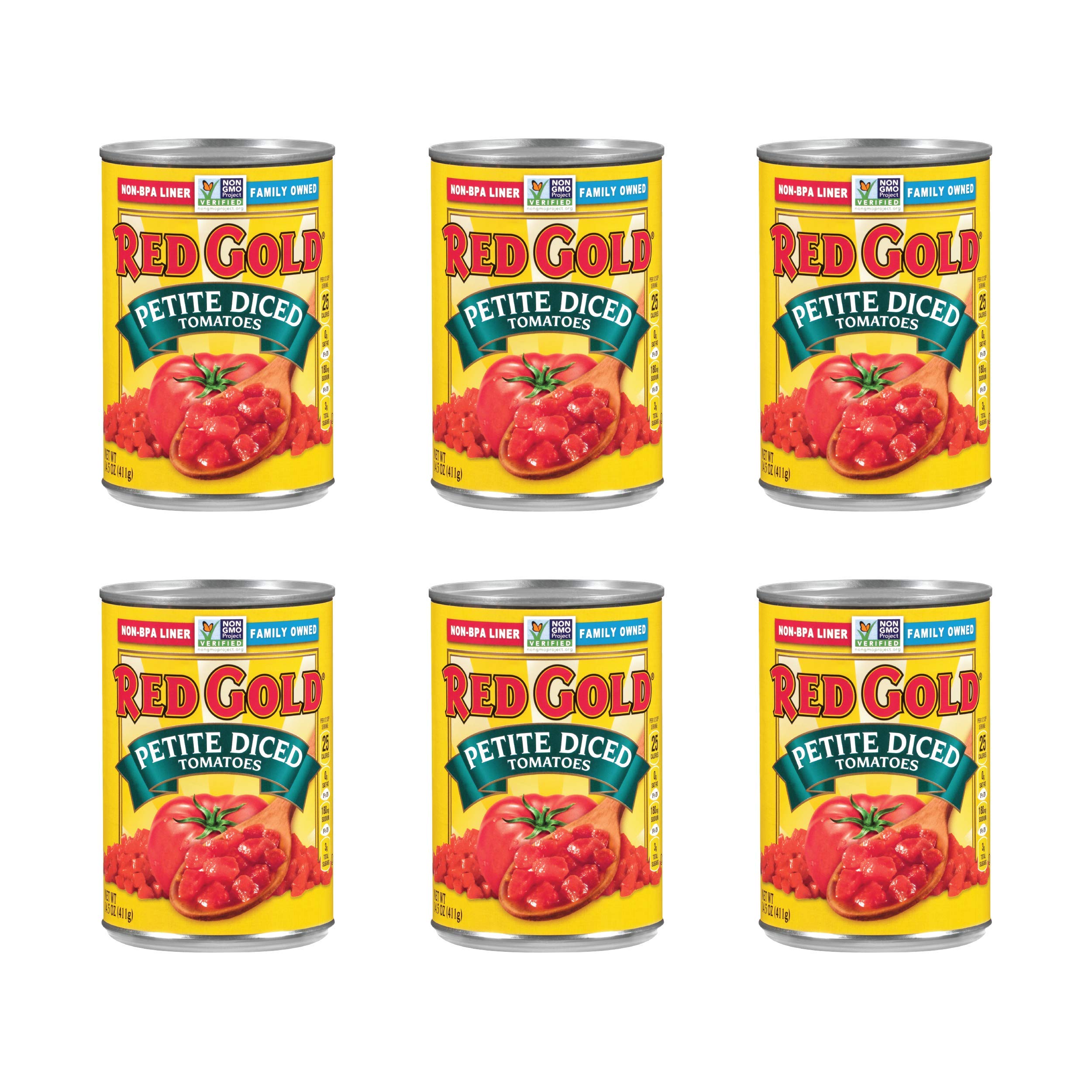 Red Gold Petite Diced Tomatoes, Kosher & Gluten Free, 14.5 Oz (6-Pack) - Perfect for Soups, Stews, and Italian Recipes
