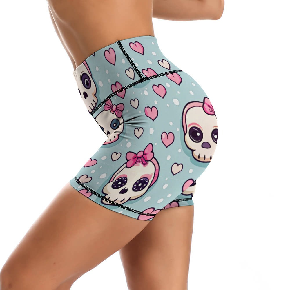 Stylish Skull Print Yoga Shorts with Bow Design - Perfect for Workouts, Gym, and Casual Wear