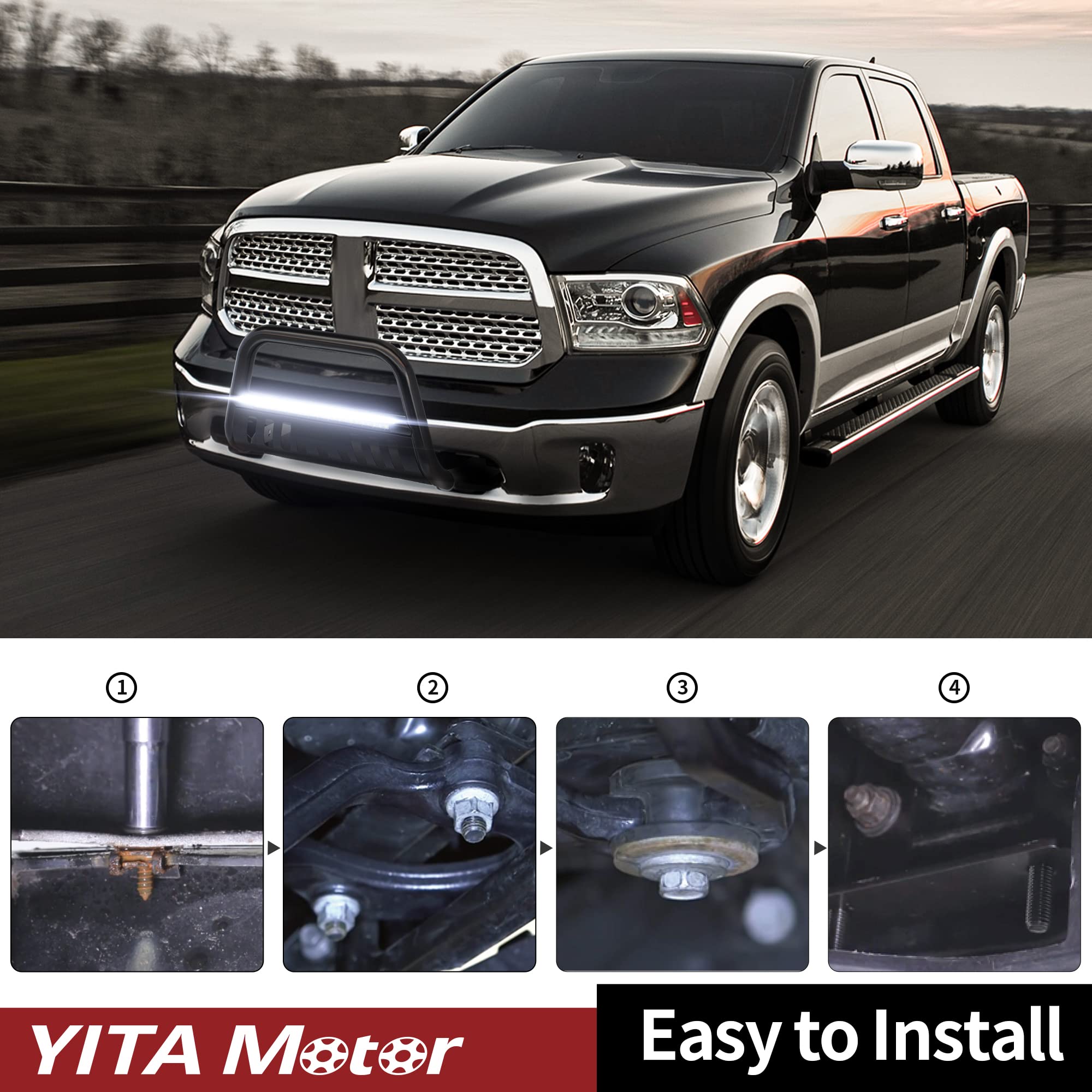 YITAMOTOR Bull Bar with LED Light Bar for 2009-2023 Dodge RAM 1500 (Excluding Rebel Sport) | 3