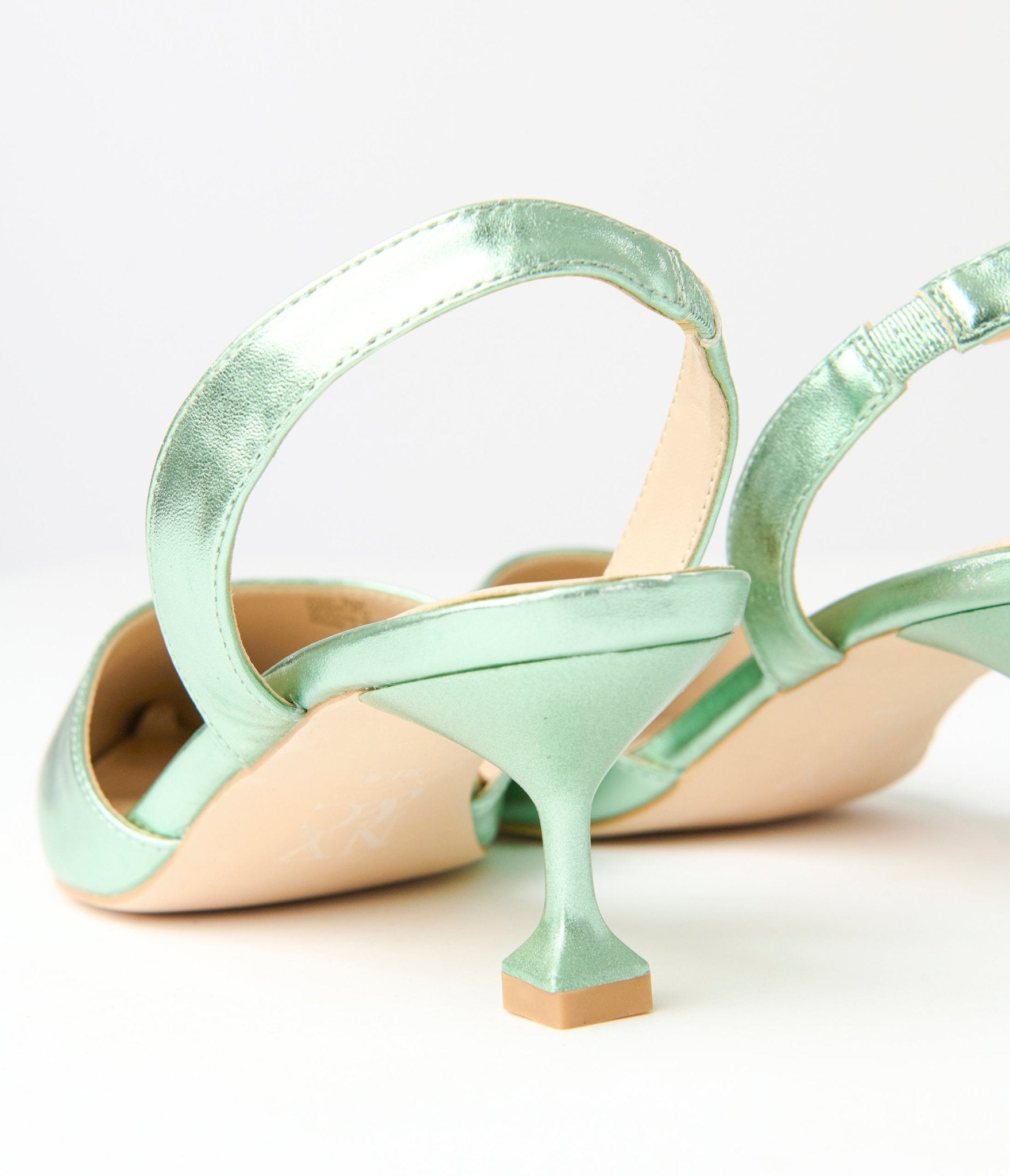 Metallic Light Green Slingback Kitten Heels for Women - Comfortable Low Block Heel Sandals for Wedding, Party & Office Wear