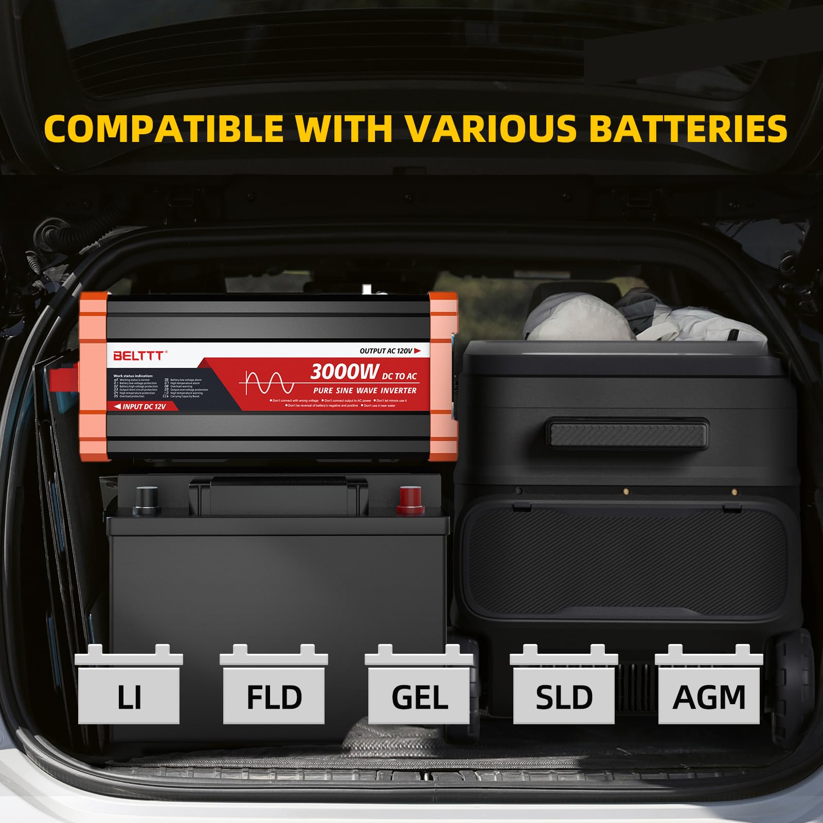 BELTTT 3000W Pure Sine Wave Power Inverter 12V DC to 120V AC Converter - for RV, Truck, Off-Grid Solar System, Home Backup & Car Use with Dual AC Outlets, 20A Socket, USB Ports & Remote Control | Camping, Emergency Power, Road Trips & Outdoor Adventures