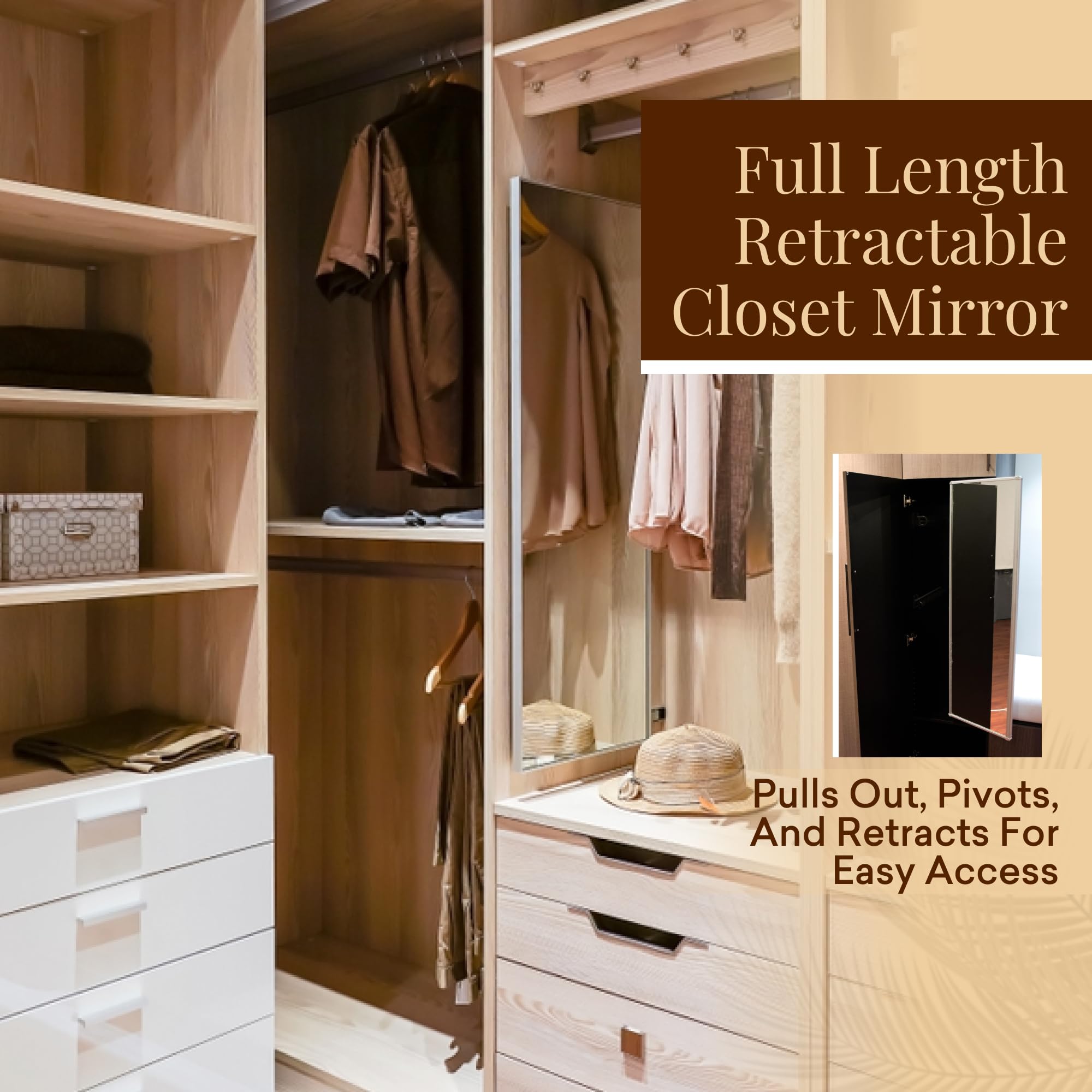 Qline Retractable Full-Length Mirror with Ball Bearing Slides - 15 1/4