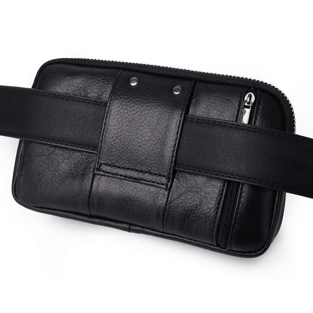 Leather Waist Pack Belt Holster for Men & Women - Adjustable Clip Holder for Outdoor Travel, Camping, Hiking & Daily Use - Cell Phone Case & Essentials Pouch - Black Fanny Bag
