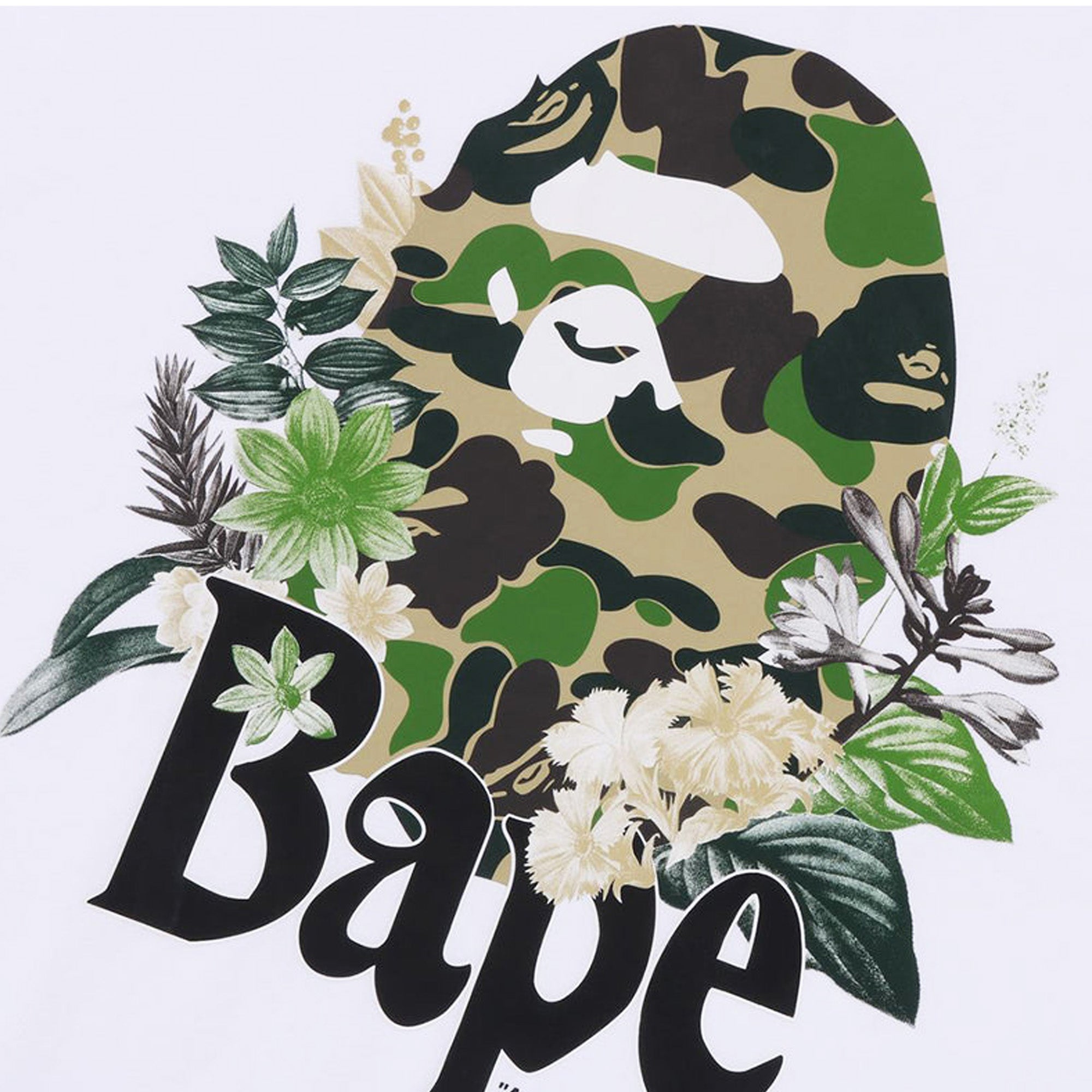 BAPE Flora Big Ape Head Relaxed Fit T-Shirt for Men - White Cotton Streetwear Tee | Casual Wear, Hip Hop Fashion & Urban Style