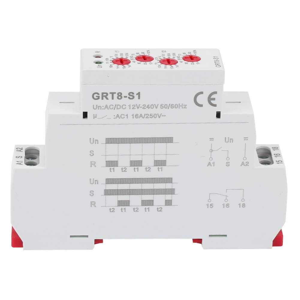 SYH&AQYE Multifunctional Timer Relay GRT8-M1 - DIN Rail Mount Time Delay Relay with Cycle Control (12V-240V AC/DC) - Perfect for Industrial Automation, HVAC Systems, and Electrical Equipment Timing Control