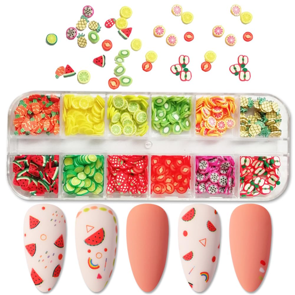 AKOAK 2 Boxes of Crystal Clay Strip Flowers & Fruit Slices - Apples, Strawberries, Watermelons for Nail Art, DIY Crafts, Scrapbooking & Home Decor (Perfect for Nail Salons, Party Decorations & Gift Making)