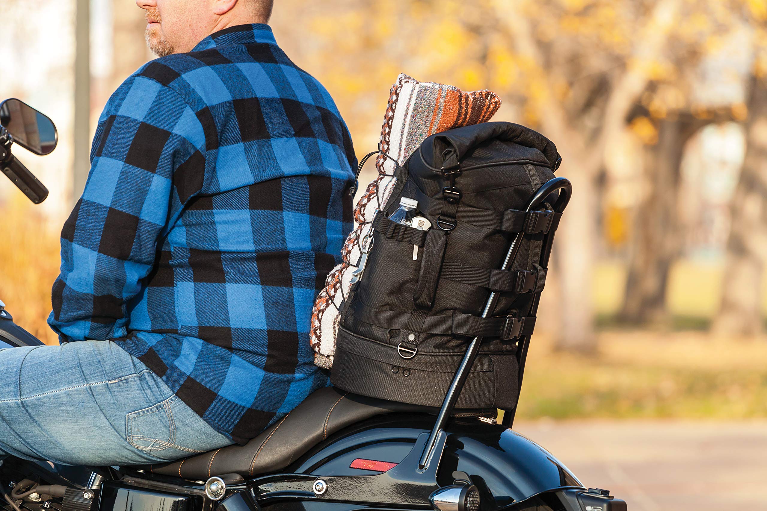 Kuryakyn 5282 Momentum Freeloader Expandable Motorcycle Travel Luggage - Weatherproof Duffle Bag with Sissy Bar Straps for Harley, Cruiser & Touring Bikes (Black) - Perfect for Road Trips, Camping & Long-Distance Riding