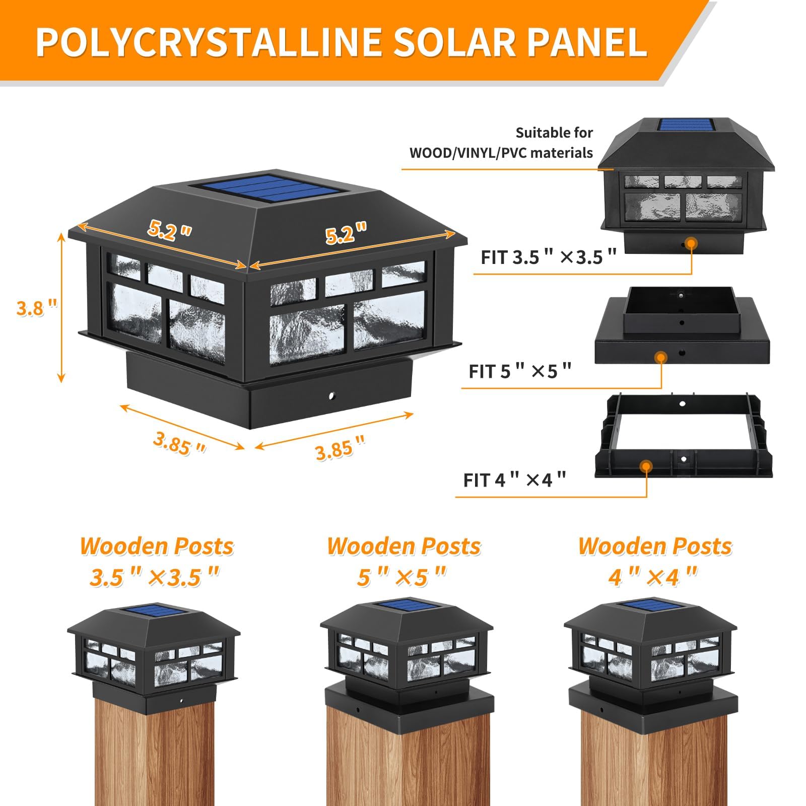 12 Pack Solar Post Cap Lights for 3.5x3.5, 4x4 & 5x5 Wood Posts - Black Solar Powered Fence Lights - Perfect for Deck, Patio, Garden & Pathway Lighting