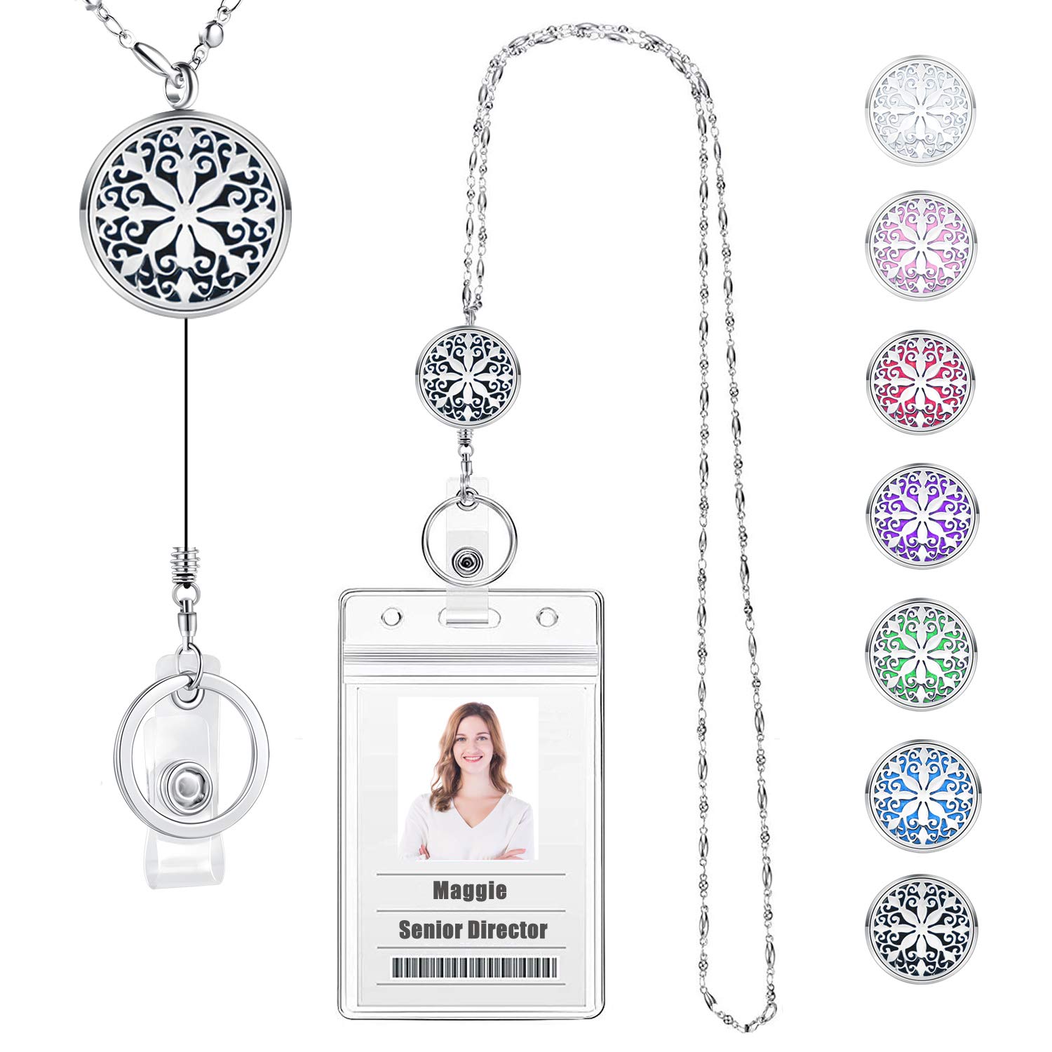 Retractable Lanyard ID Badge Holder - Strong Silver Chain for Work, Teacher, Nurse Accessories