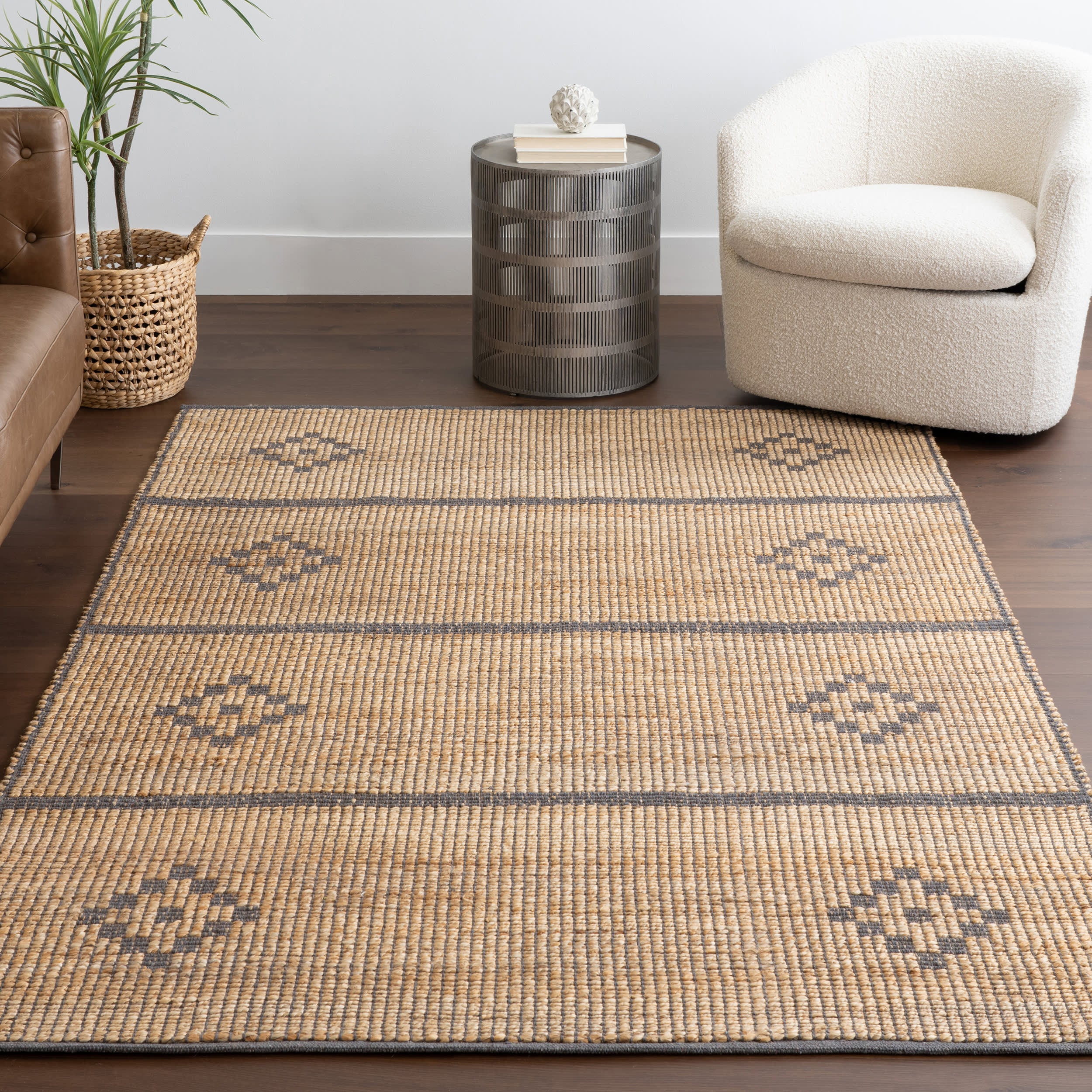 Enid Diamond Rug - Natural Fiber Handwoven Area Rug for Living Room, Bedroom, or Office - Soft and Durable Home Decor Floor Mat