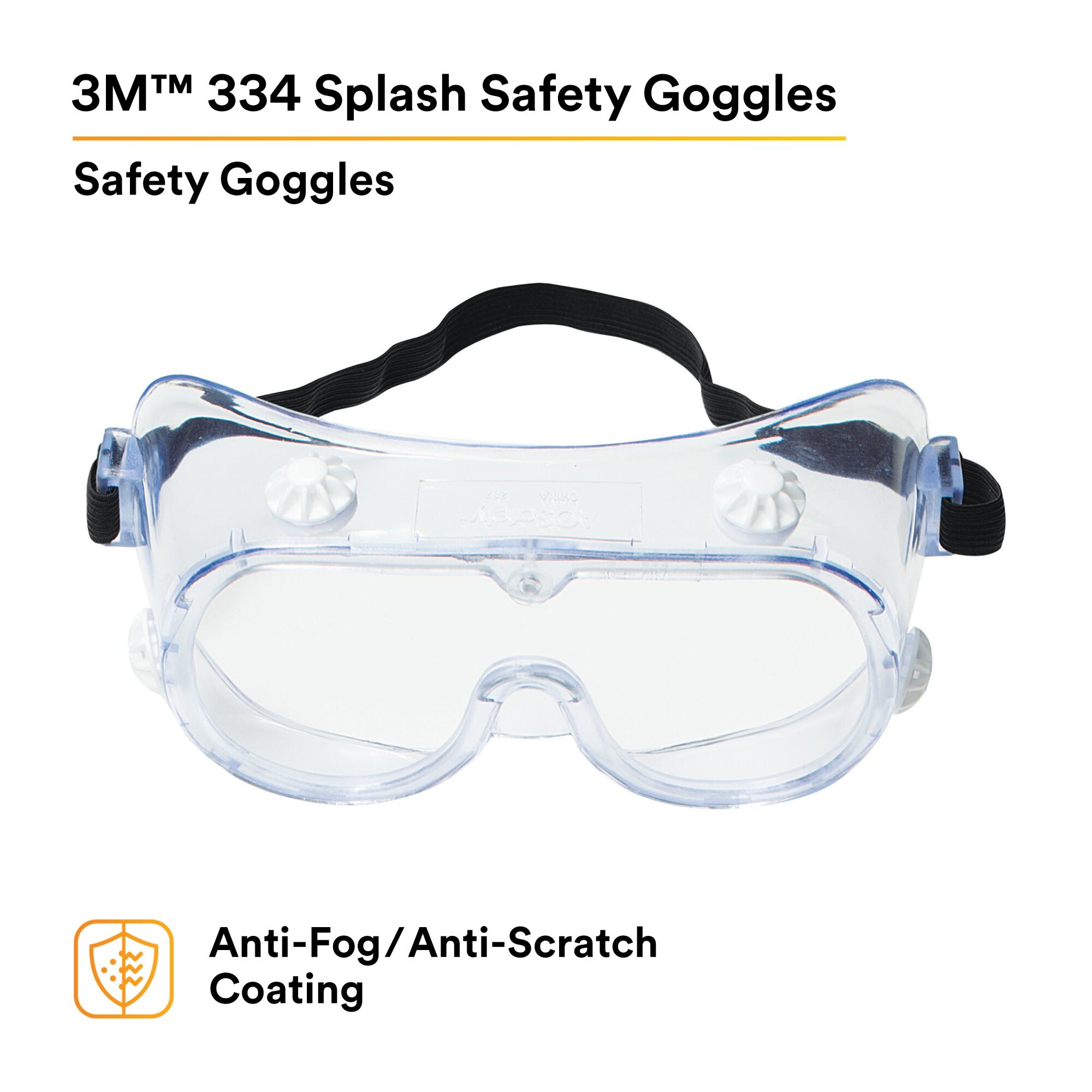 3M 334 Splash Safety Goggles - Anti-Fog, Clear Lens (10-Pack) - Perfect for Lab Work, Construction & Chemical Handling
